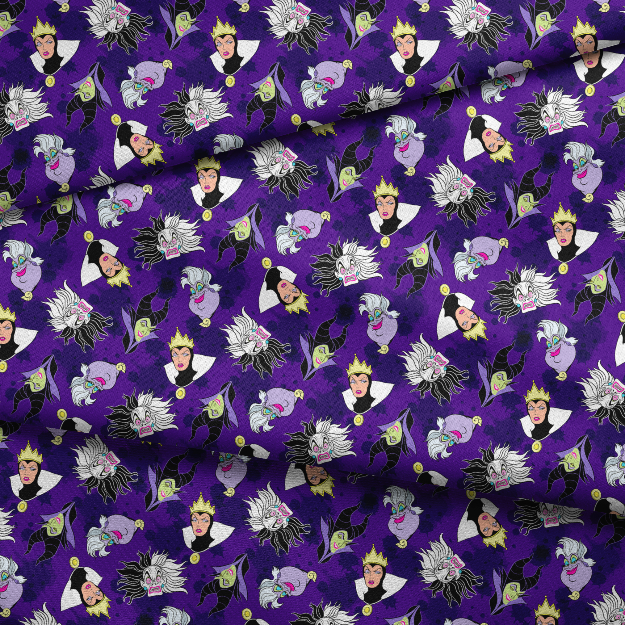 Disney villain pattern on purple background fabric fold mockup