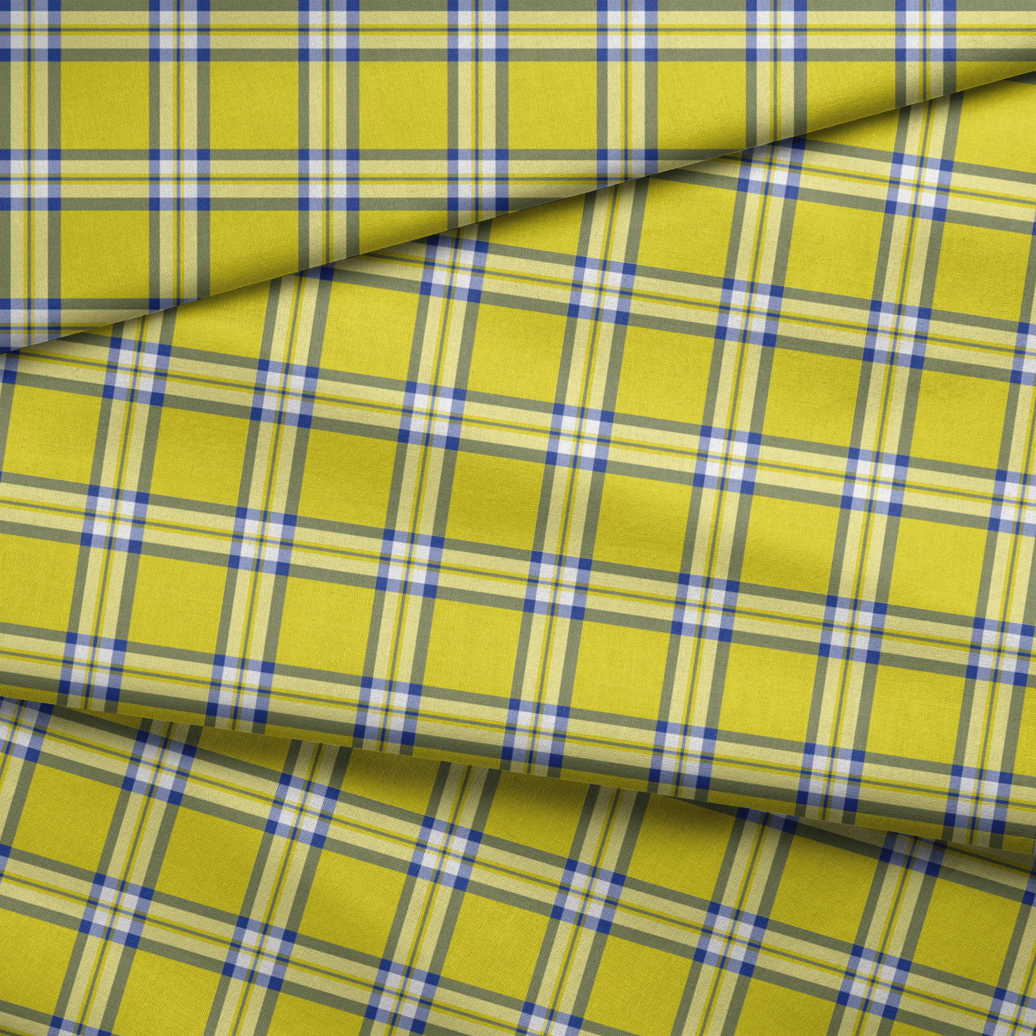 Officially licensed Clueless yellow plaid with white, olive green, and blue stripes, inspired by Cher Horowitz’s iconic outfit. fabric fold mockup