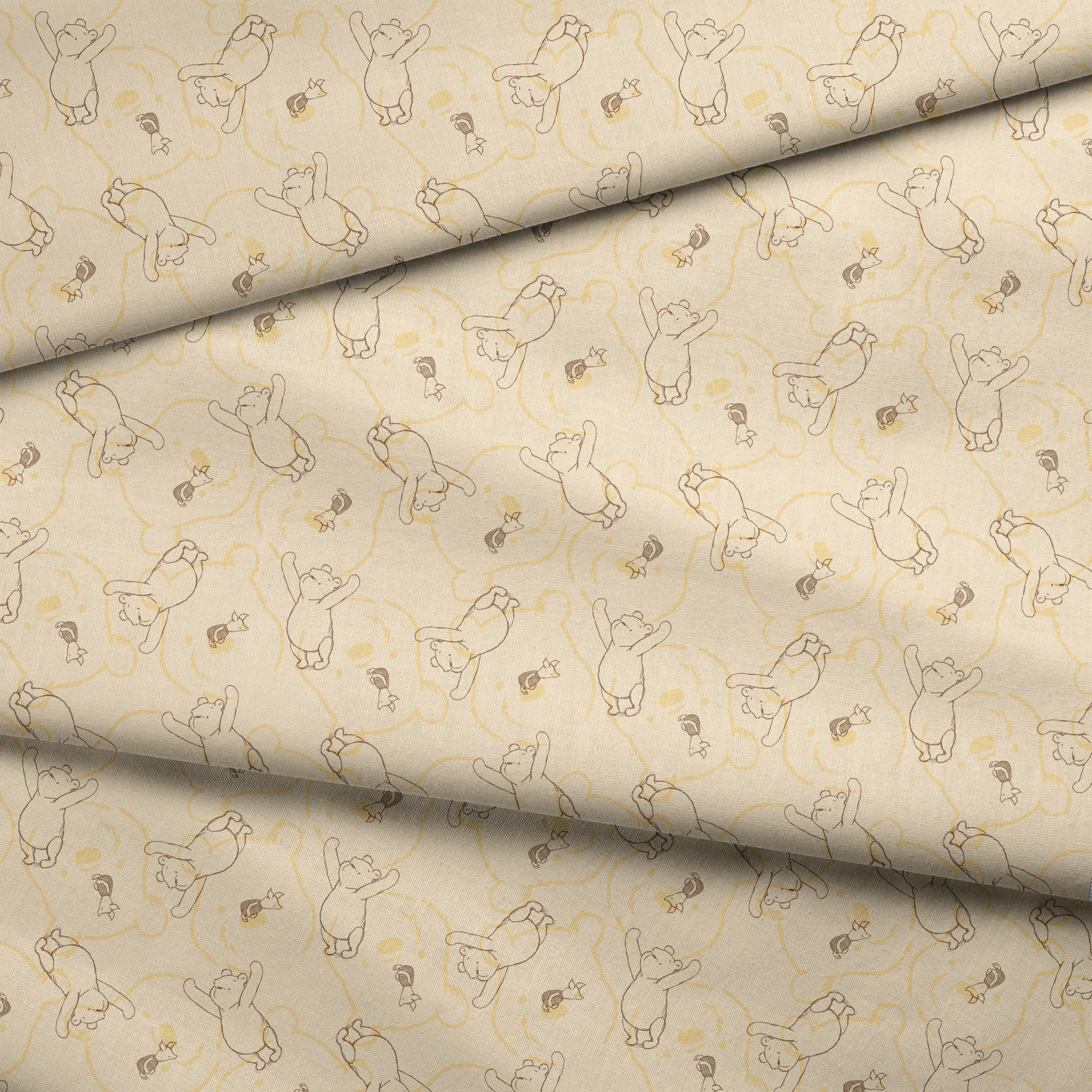 Sketched bear illustrations in various playful poses on a light beige background pattern fabric fold mockup