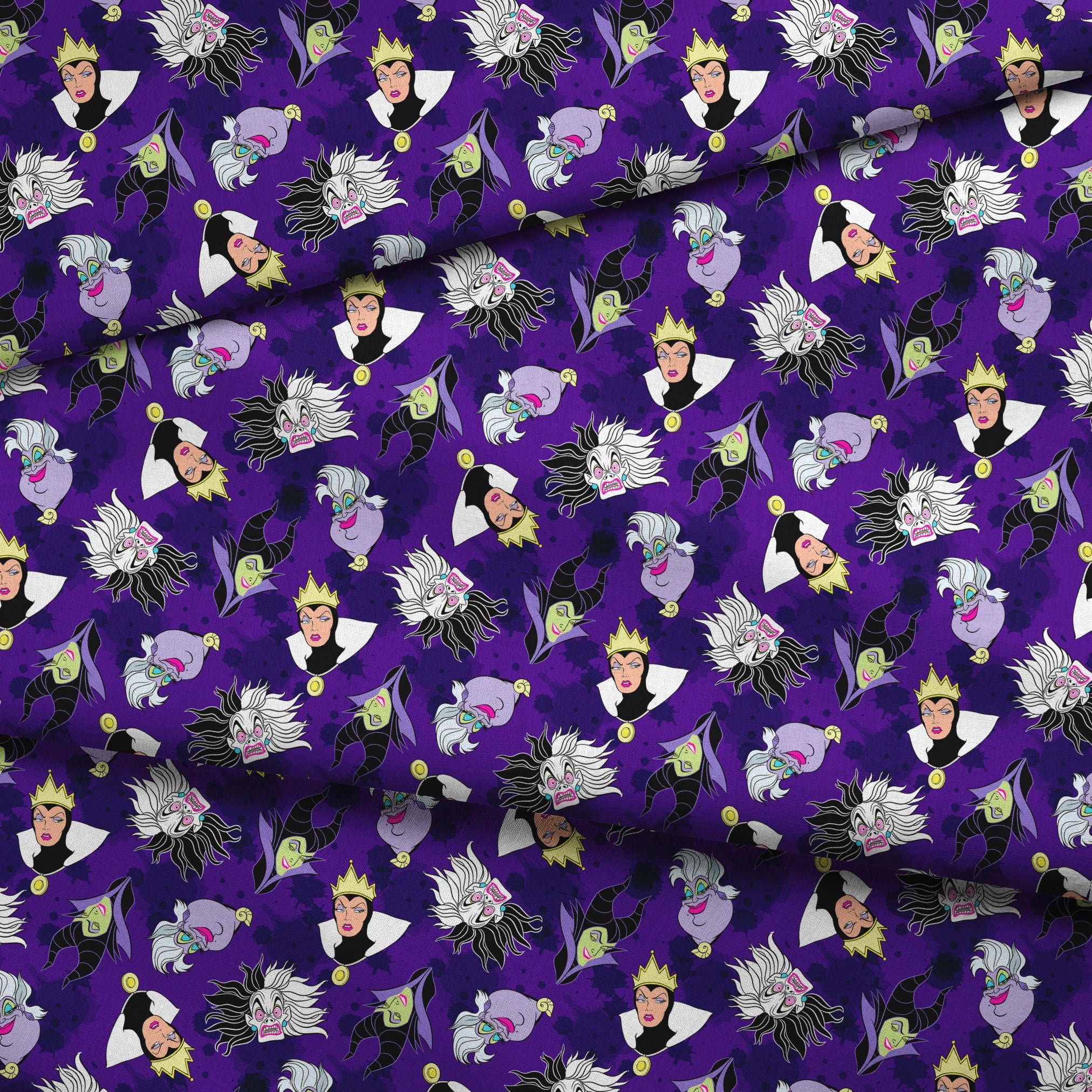 Disney villain pattern on purple background fabric fold mockup