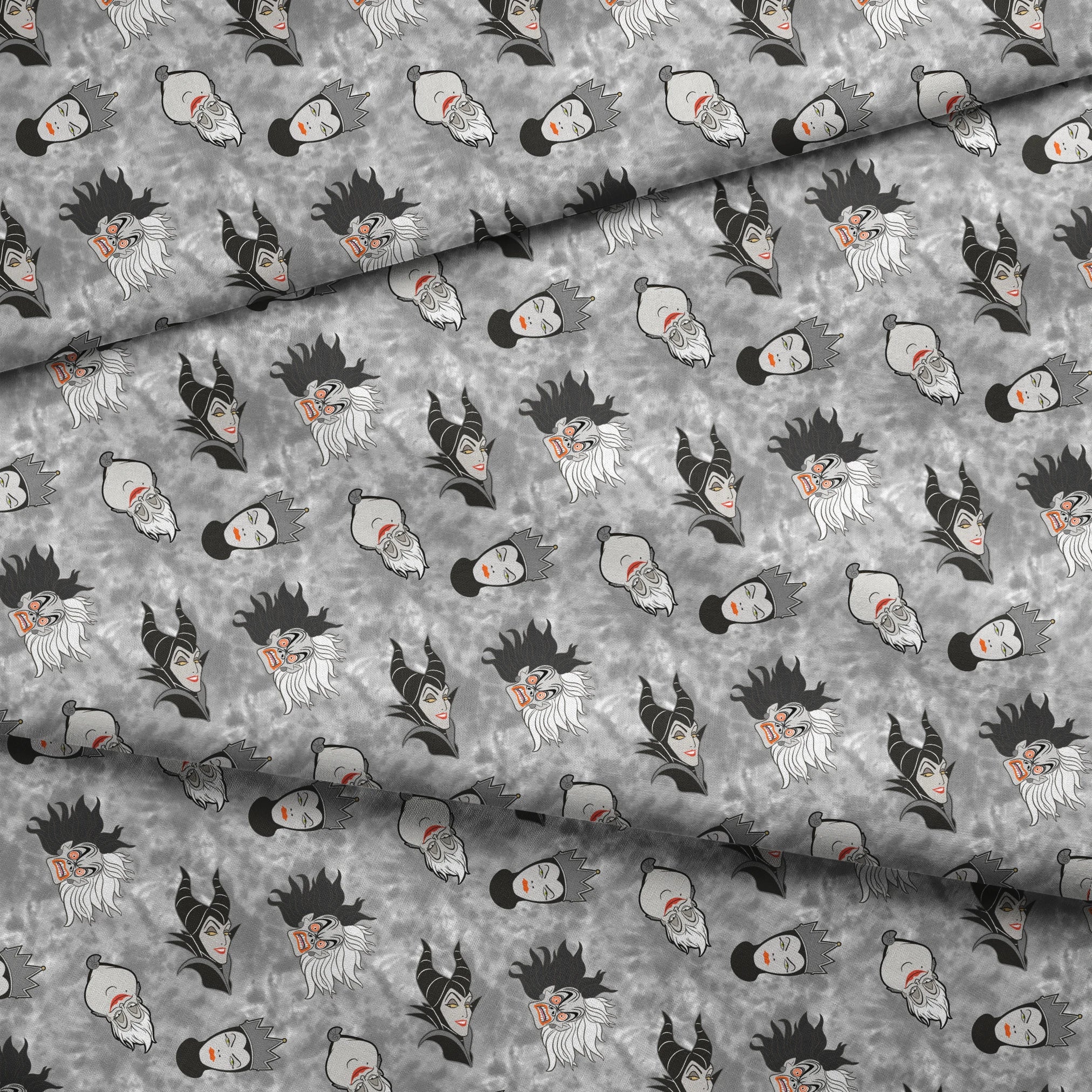 Disney villain pattern on gray background fabric fold mockup