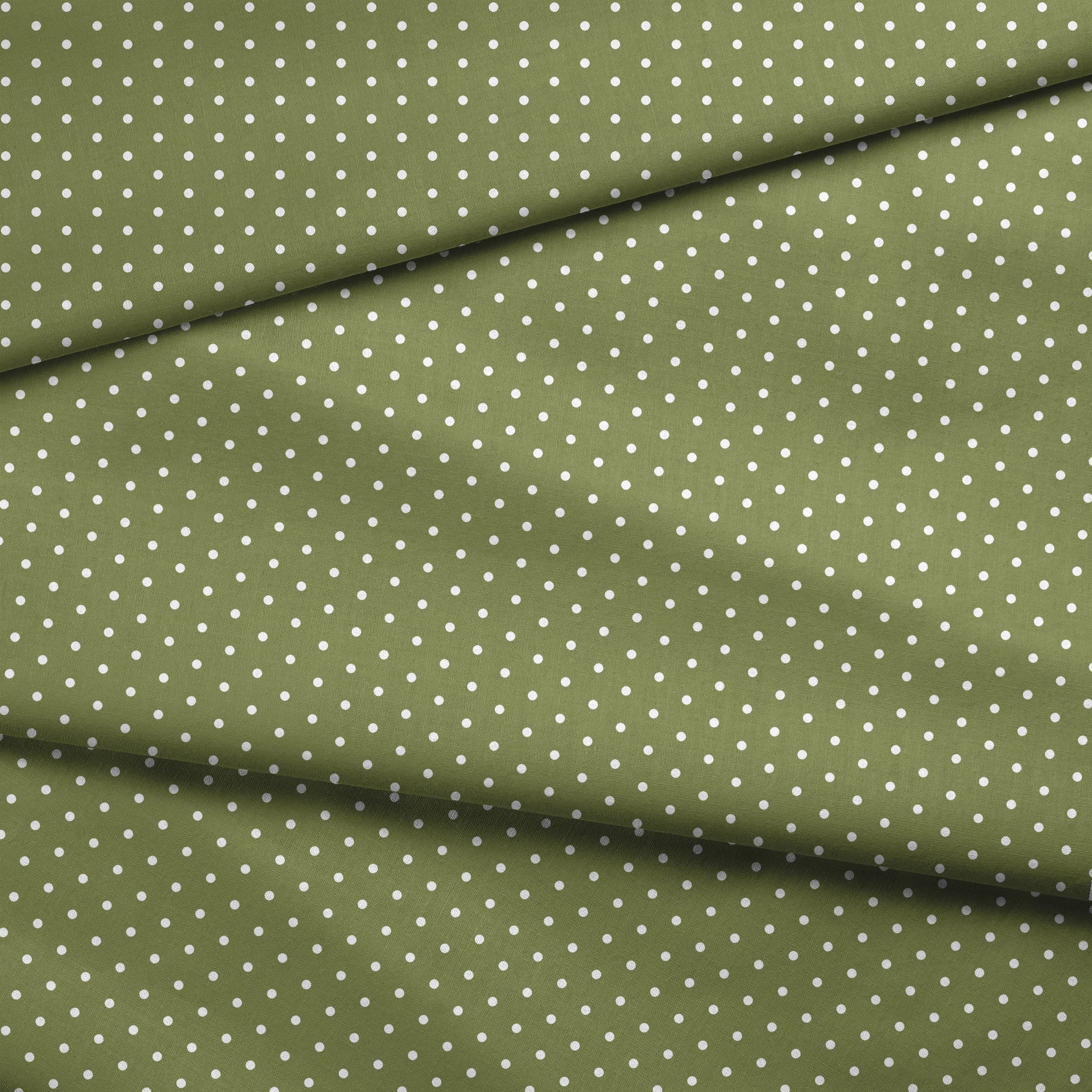 White circles on an olive green background fabric fold mockup