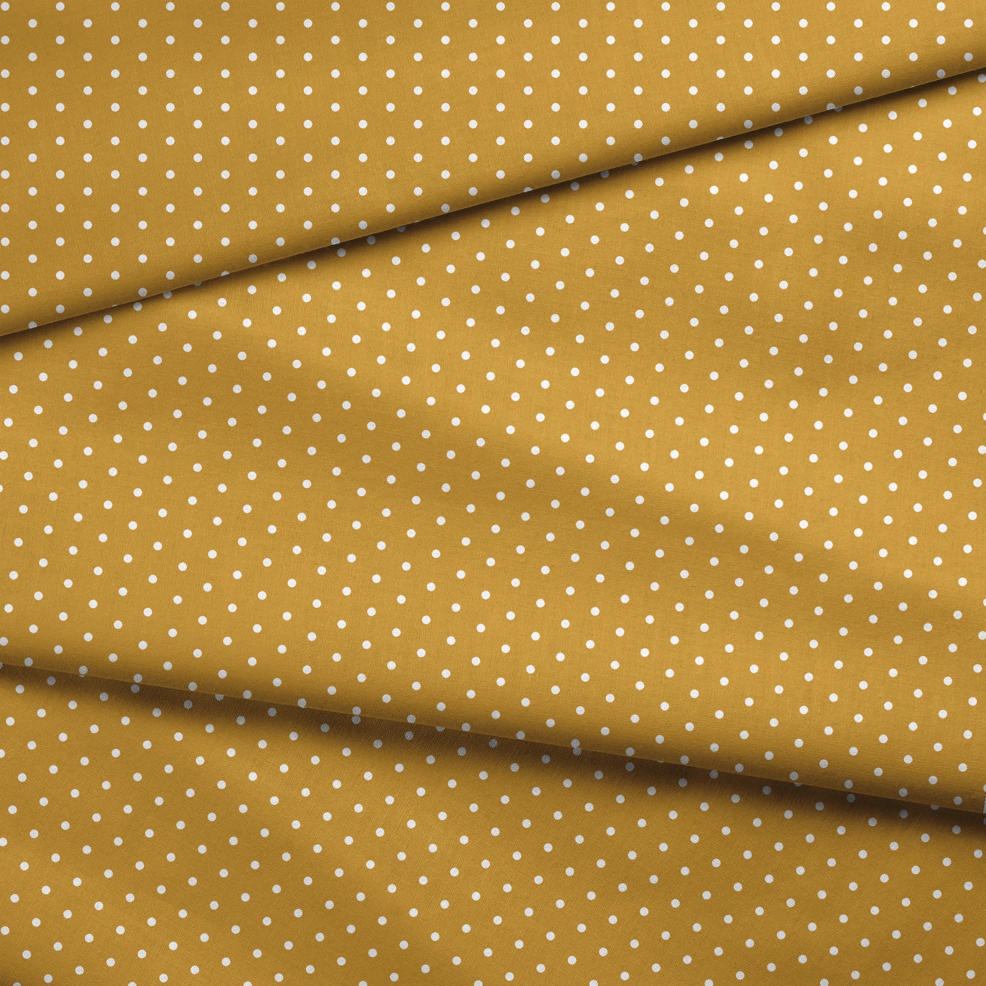 White circles on a golden yellow background fabric fold mockup