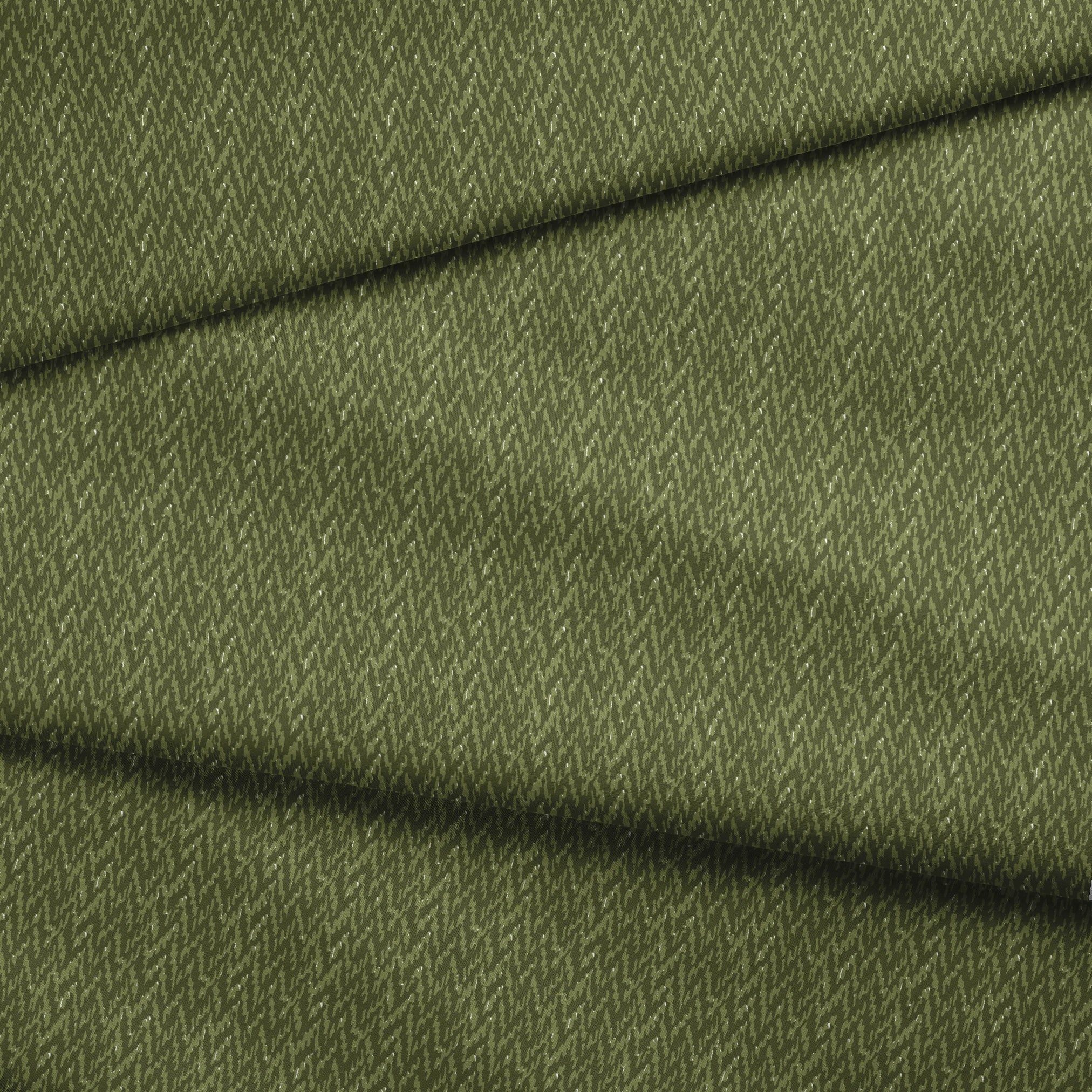 Military camouflage pattern in various shades of olive green with irregular vertical stripes fabric fold mockup
