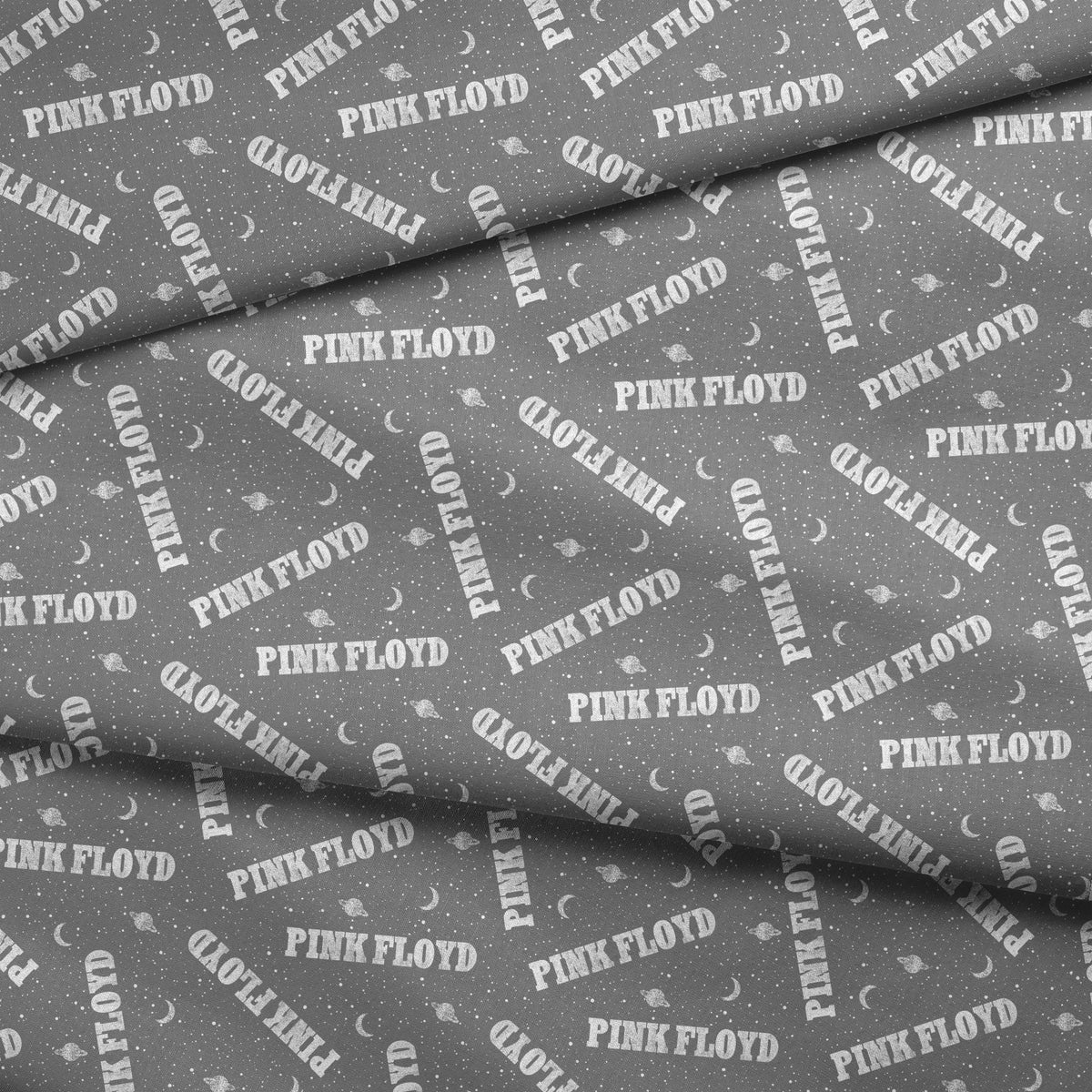 Pink Floyd Planets and Moons on Grey Fabric
