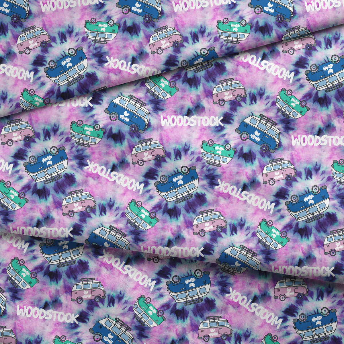 Woodstock Tie-Dye Van on Purple Fabric