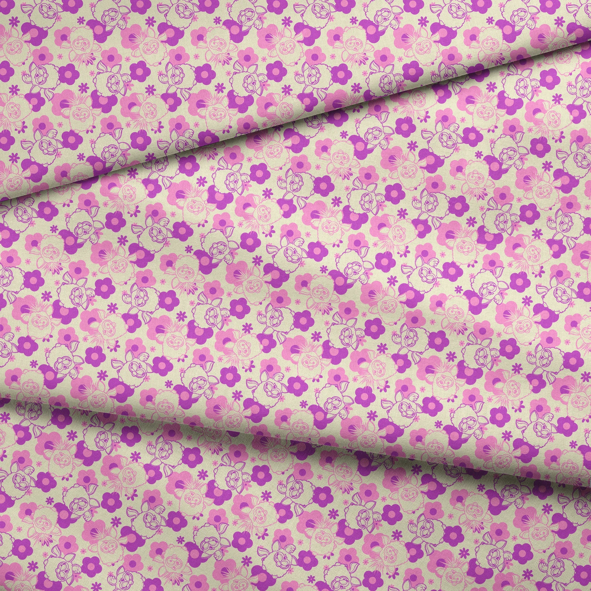 Hasbro Furby Flower Power on Purple Fabric