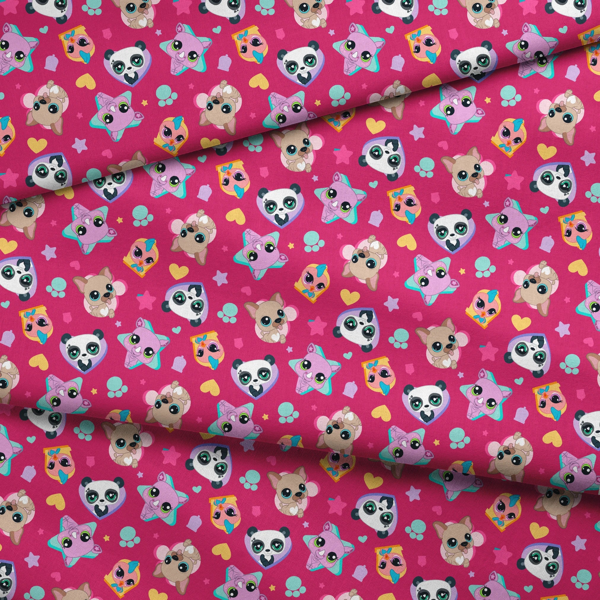 Hasbro Littliest Pet Shop Pet Friends on Pink Fabric