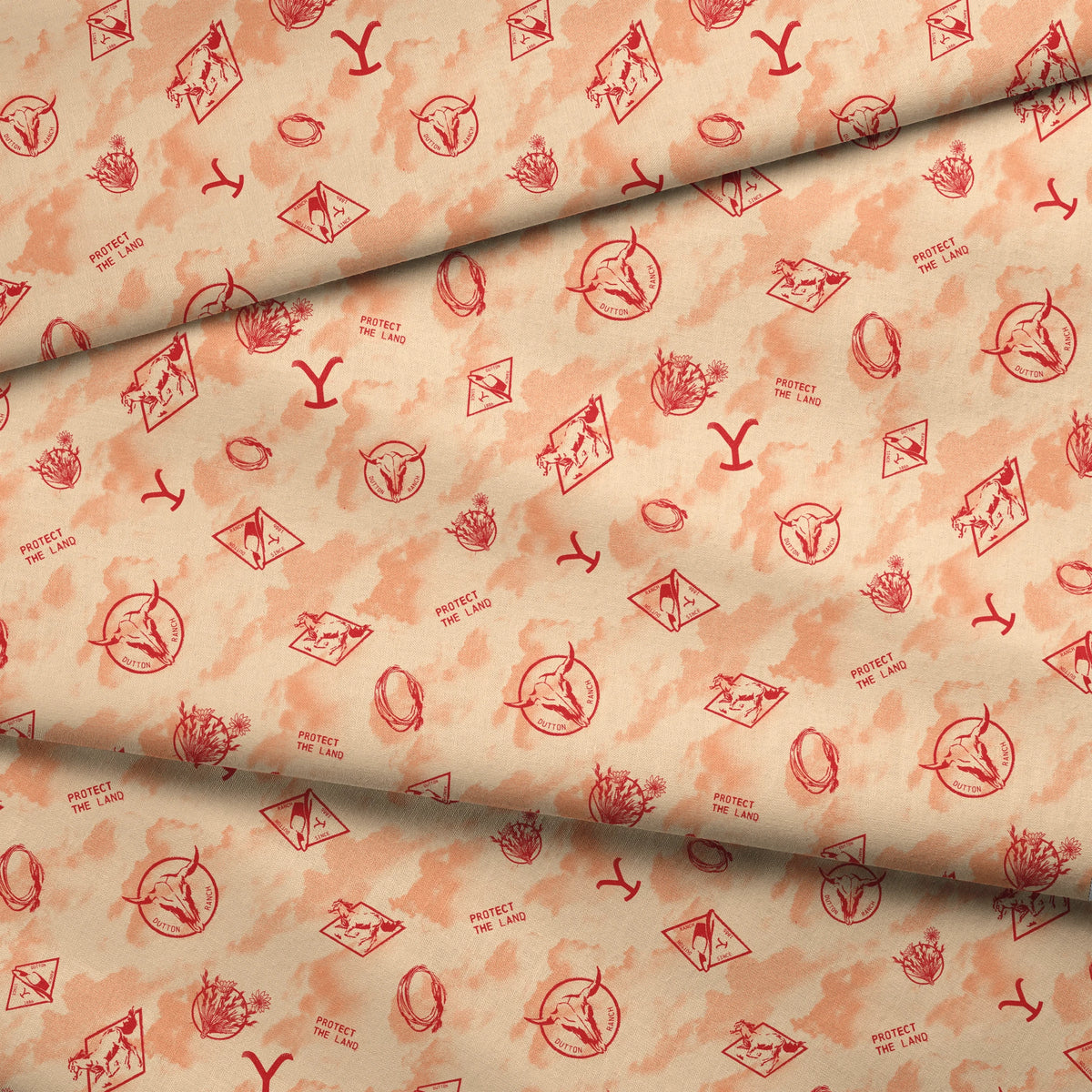 Paramount Yellowstone Icons in the Clouds on Rust Fabric