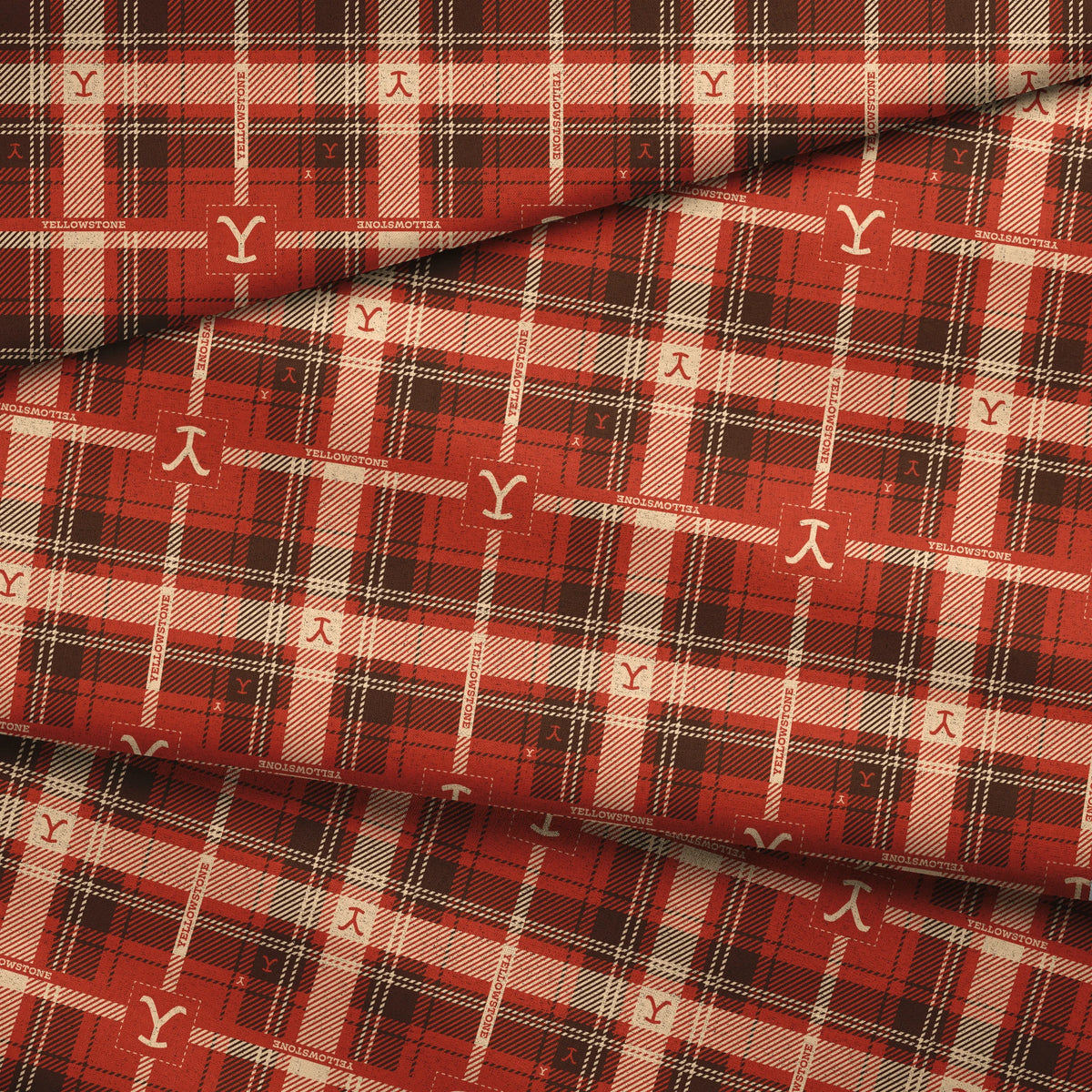 Paramount Yellowstone Rustic Plaid on Red Fabric