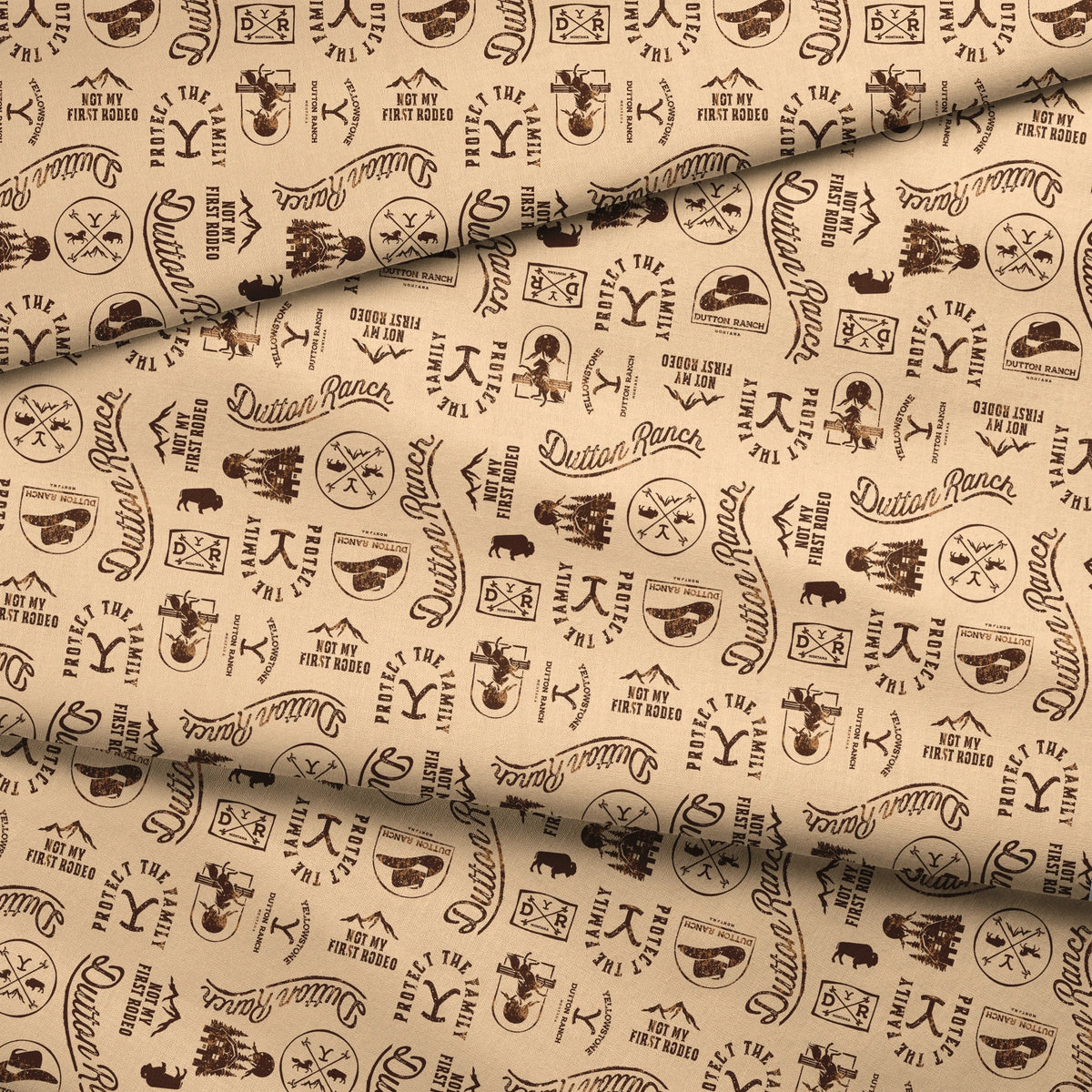 Paramount Yellowstone Dutton Ranch Icons on Ivory Fabric