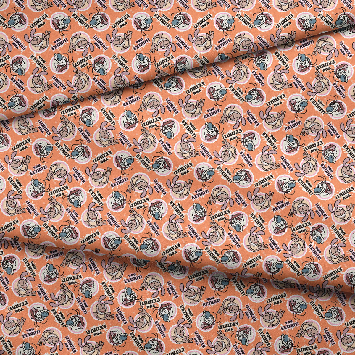 Ren & Stimpy EEDIOT! Pixels on Orange Fabric