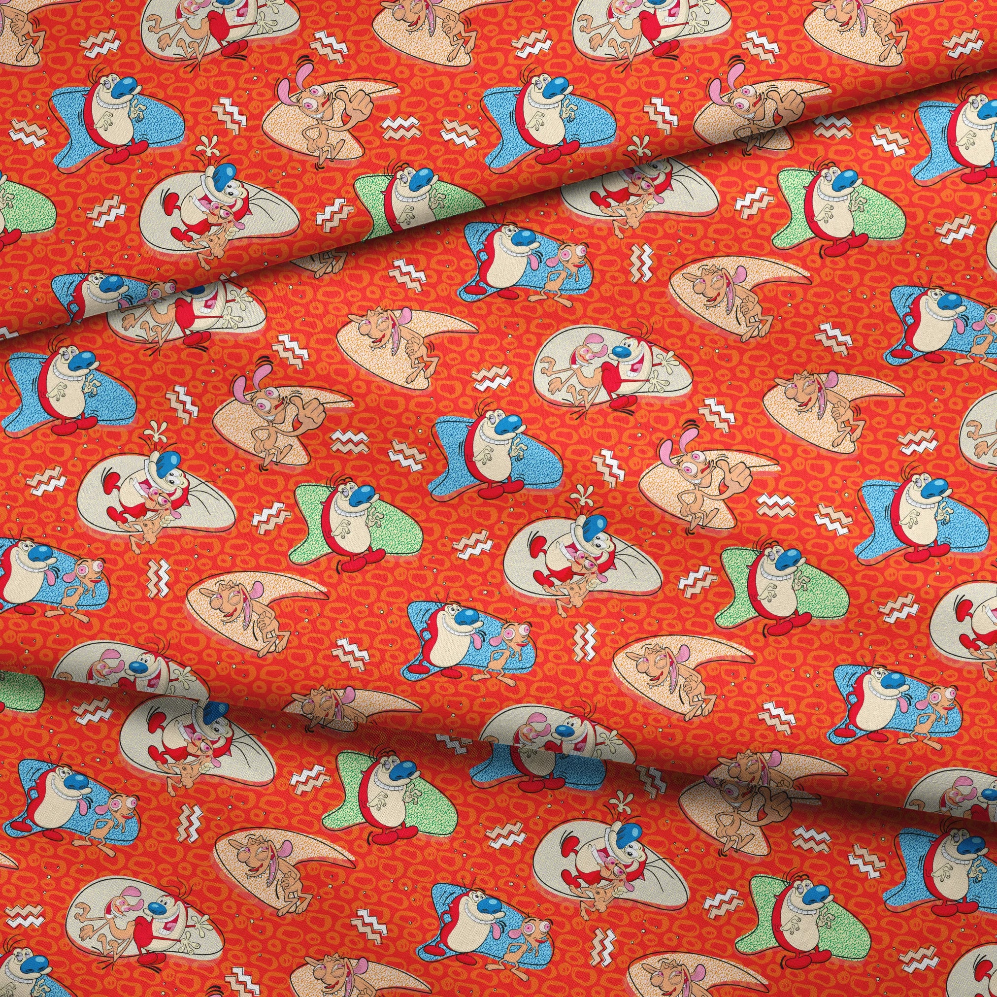 Ren & Stimpy Retro Graphics on Orange Fabric