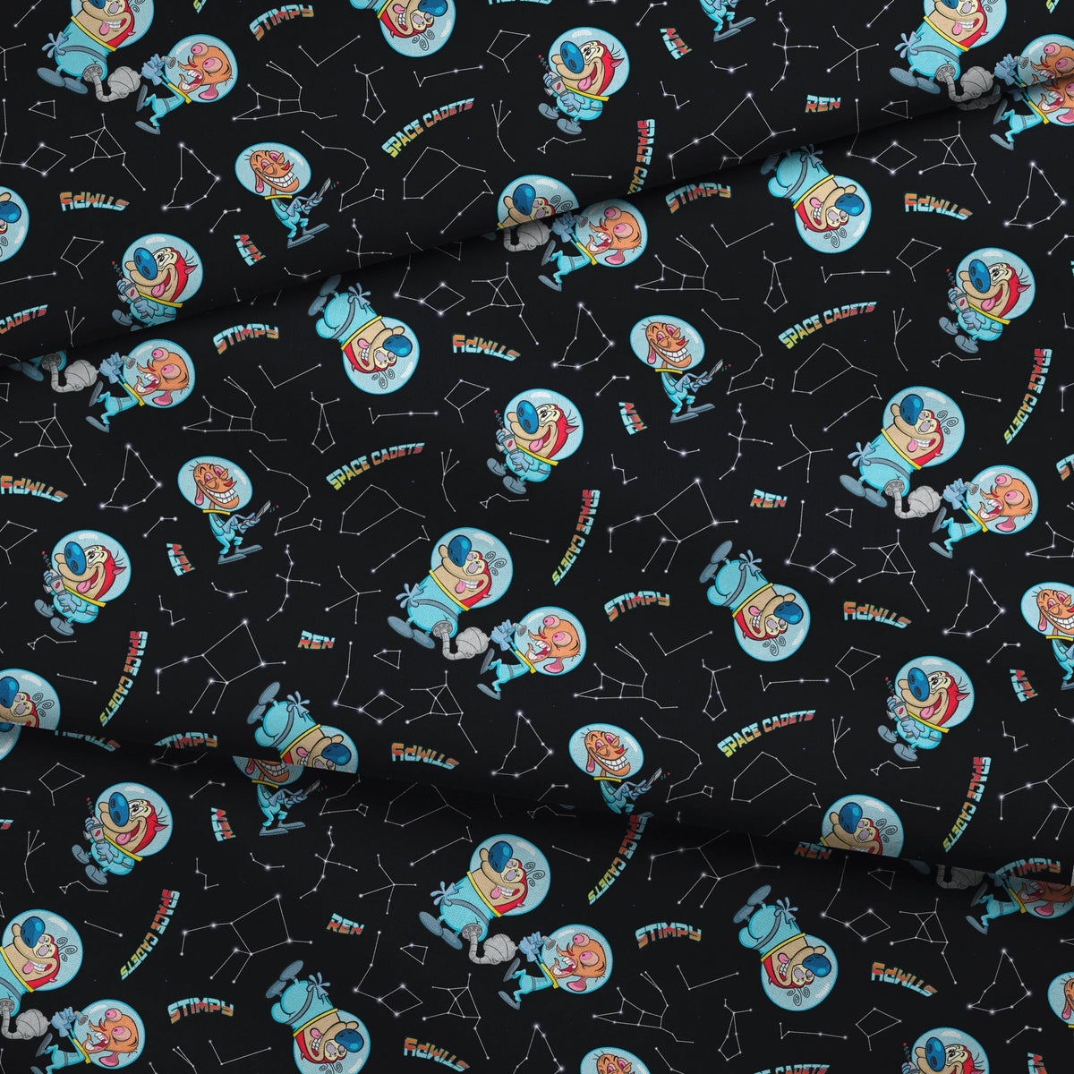 Ren & Stimpy Space Cadets on Black Fabric