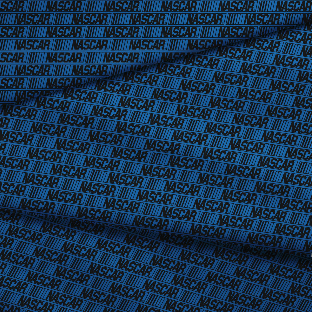 NASCAR® Retro Logo on Blue Stripes Fabric
