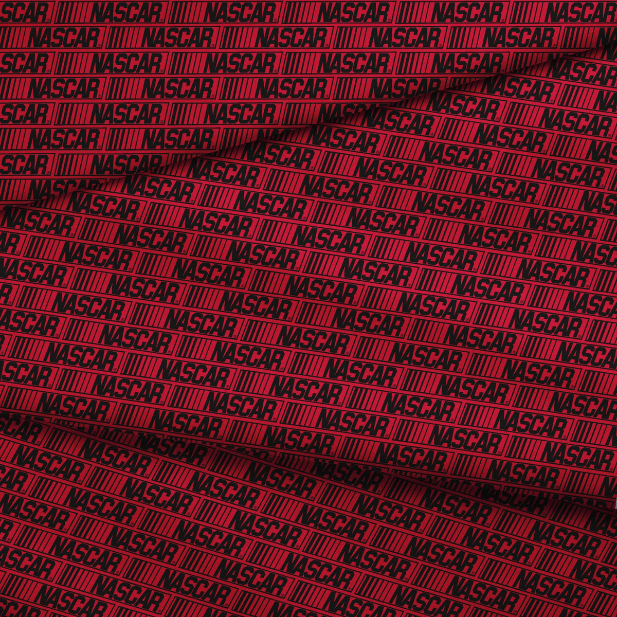 NASCAR® Retro Logo on Red Stripes Fabric