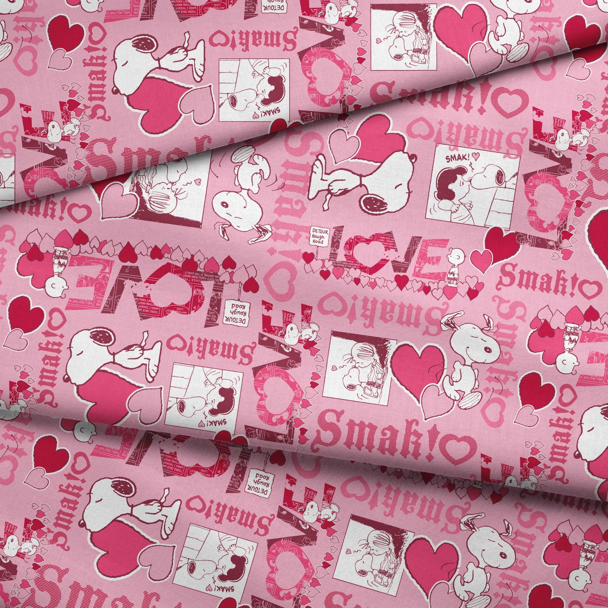 Peanuts Snoopy Love Pink Fabric