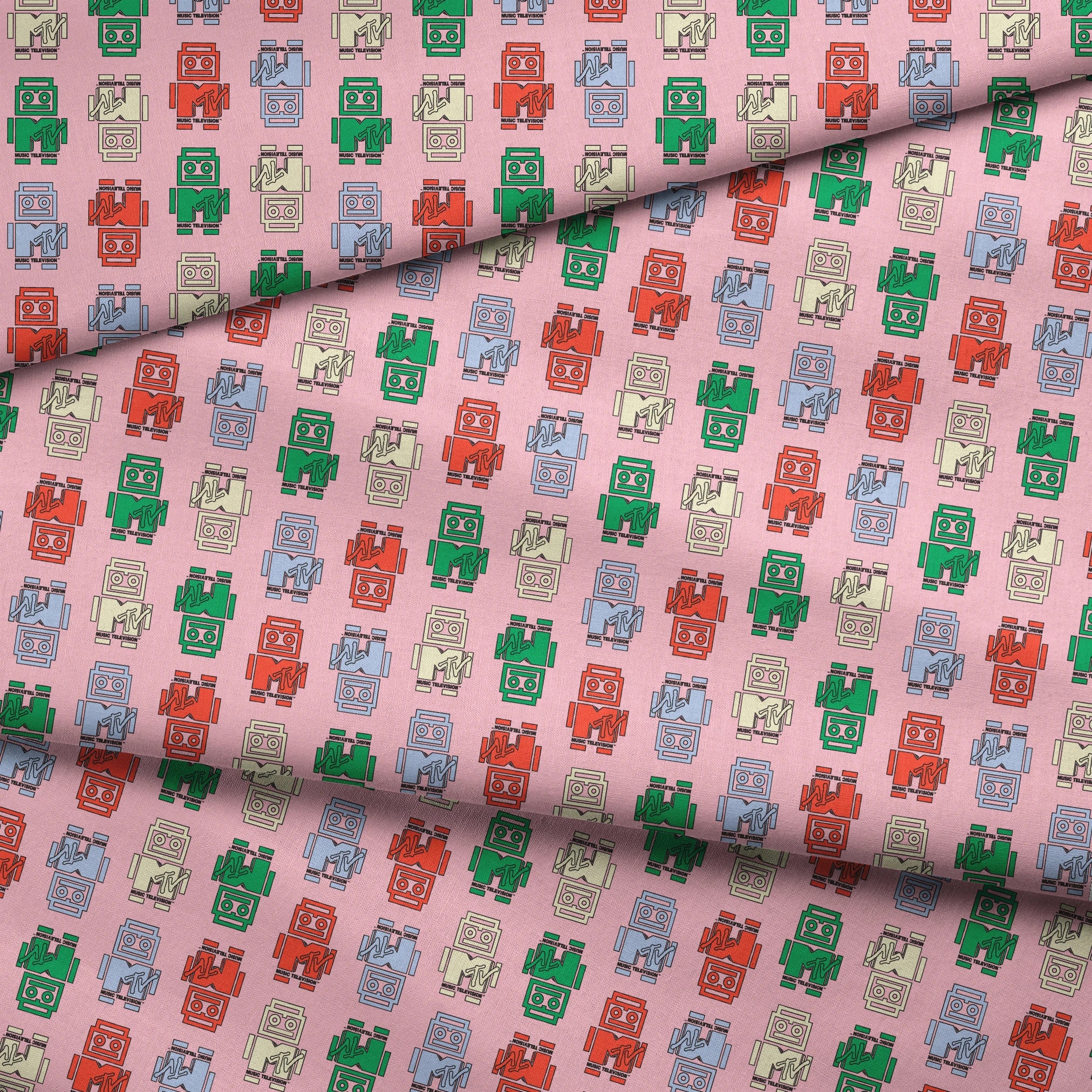 Paramount MTV Logo Robots on Pink Fabric