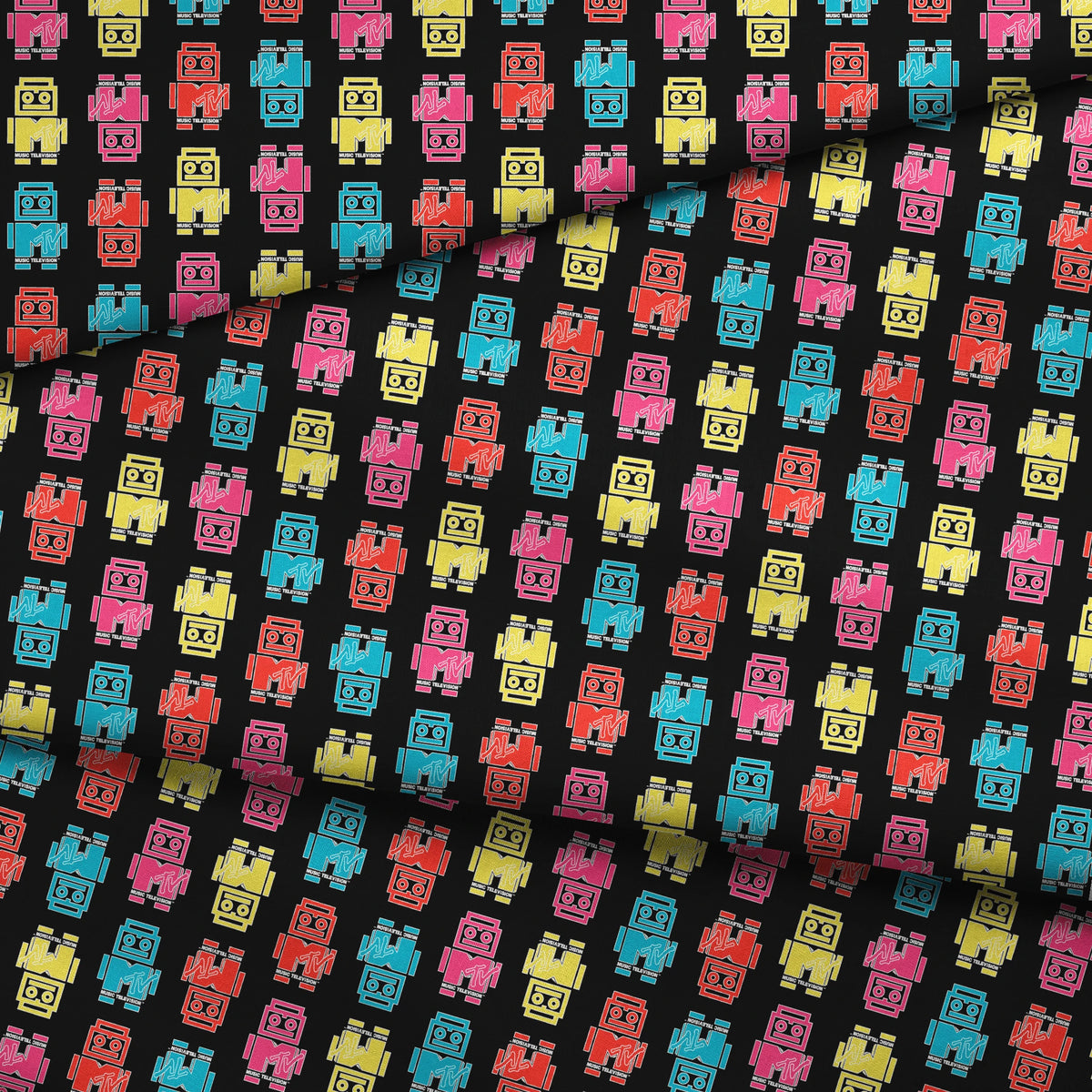 Paramount MTV Logo Robots on Black Fabric