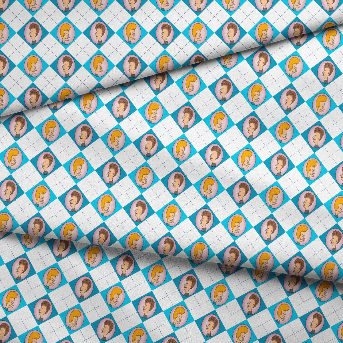 Paramount Beavis and Butt-Head Argyle on Blue Fabric