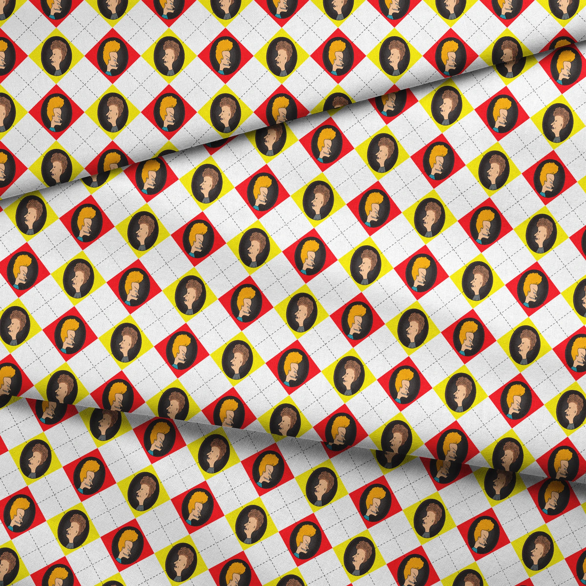 Paramount Beavis and Butt-Head Argyle on Red and Yellow Fabric