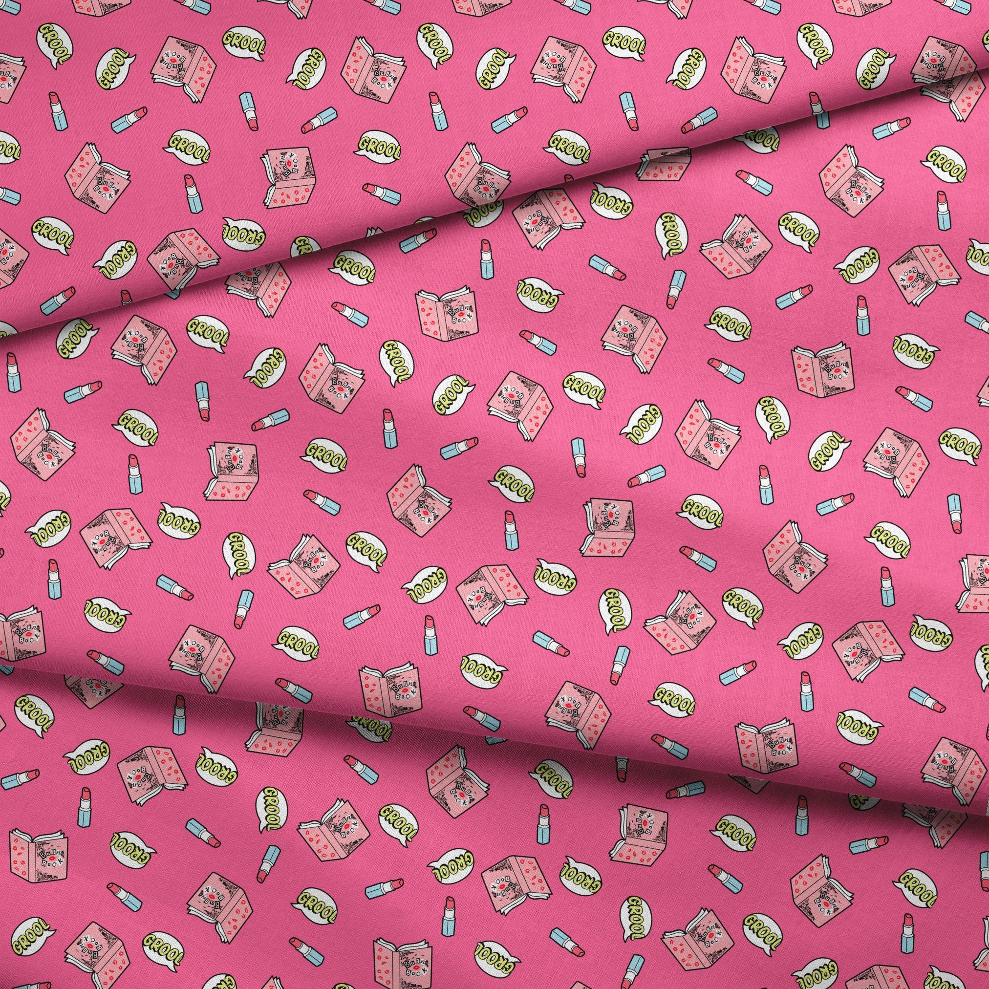 Paramount Mean Girls Grool Burn Book on Pink Fabric