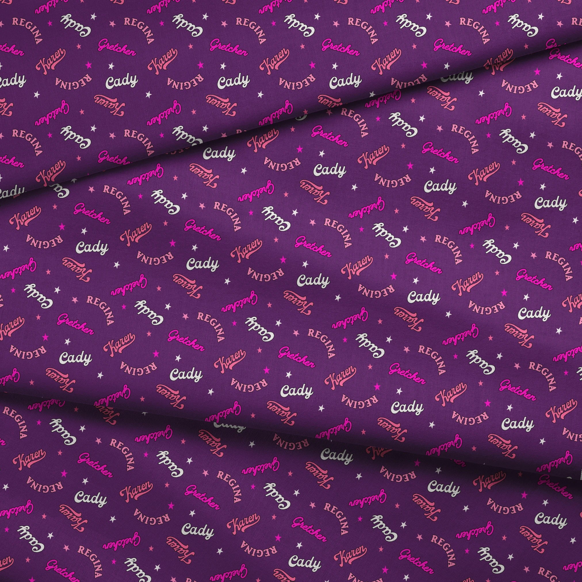 Paramount Mean Girls Plastics Name Toss on Purple Fabric