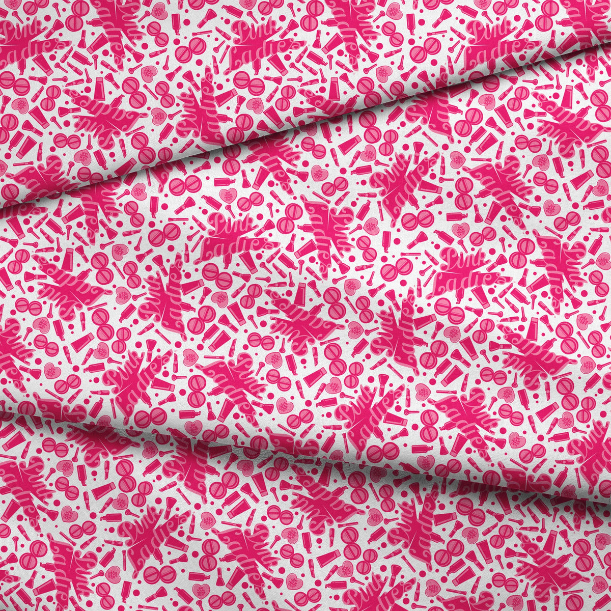 Paramount Grease Pink Ladies Makeup Toss on White Fabric
