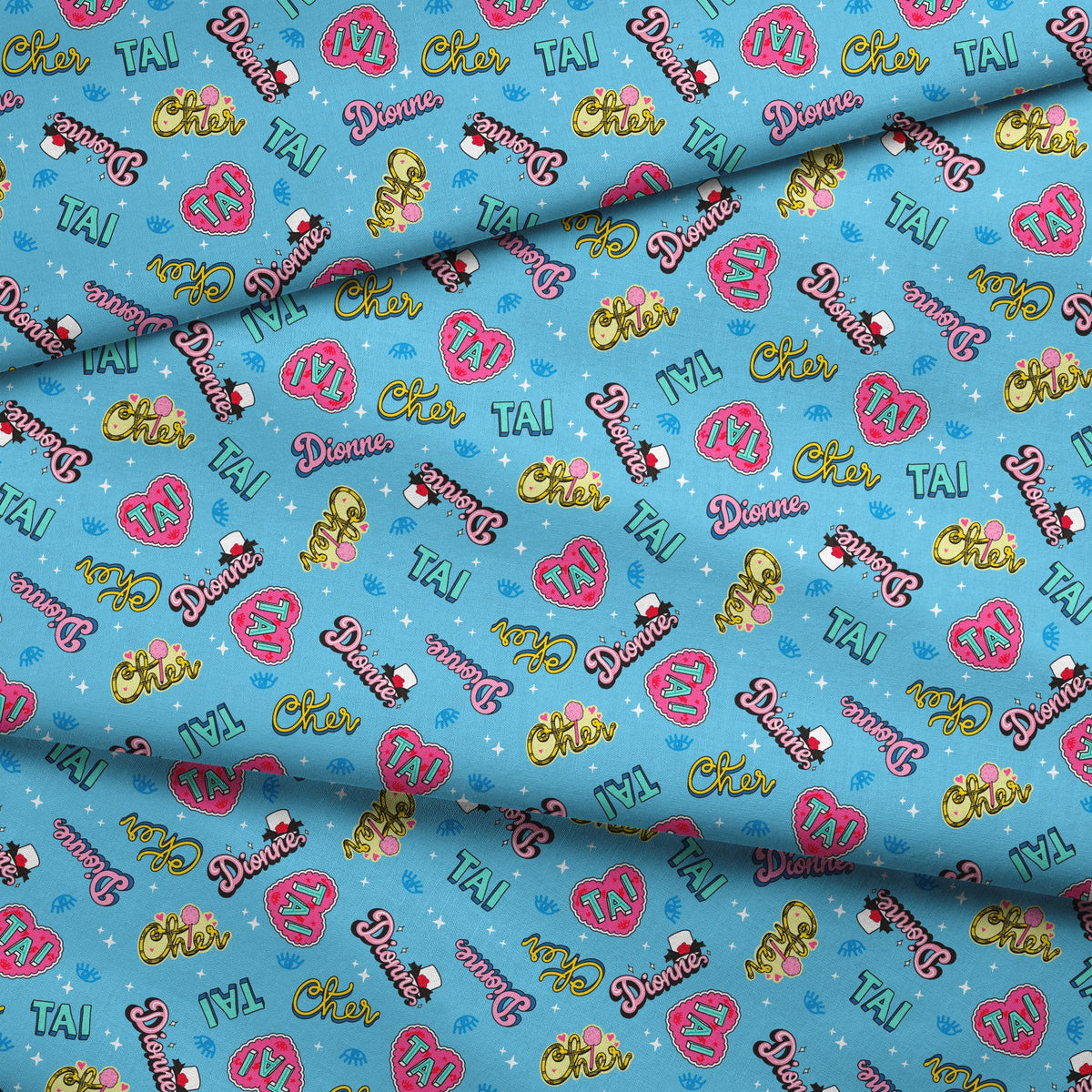 Paramount Clueless Character Names on Blue Fabric
