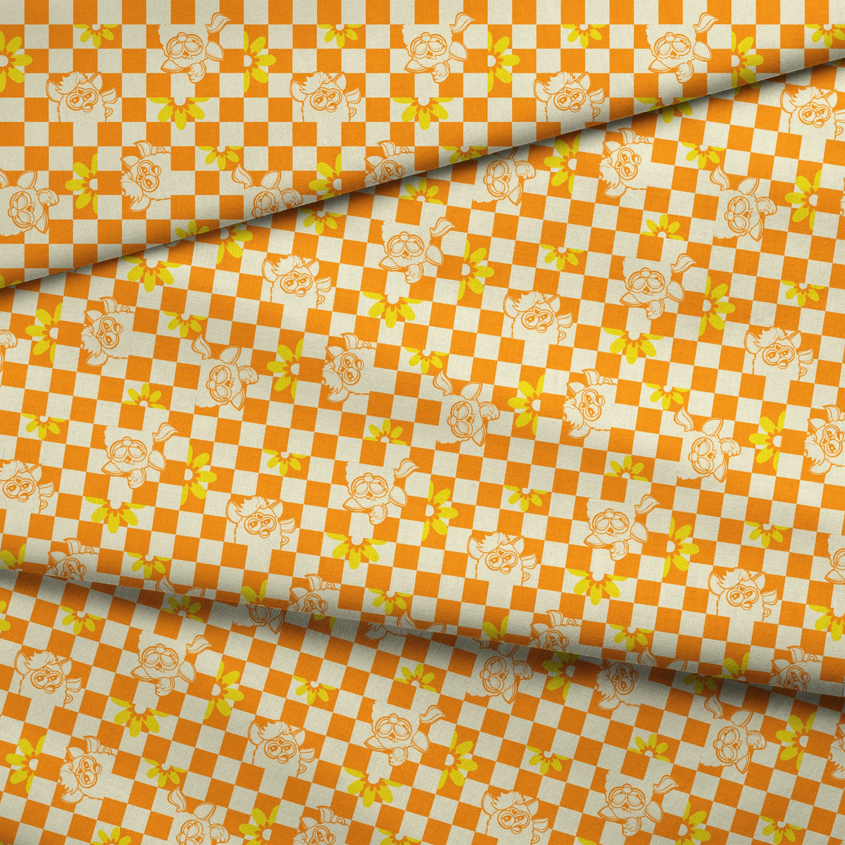 Hasbro Furby Checkered Flowers on Orange Fabric