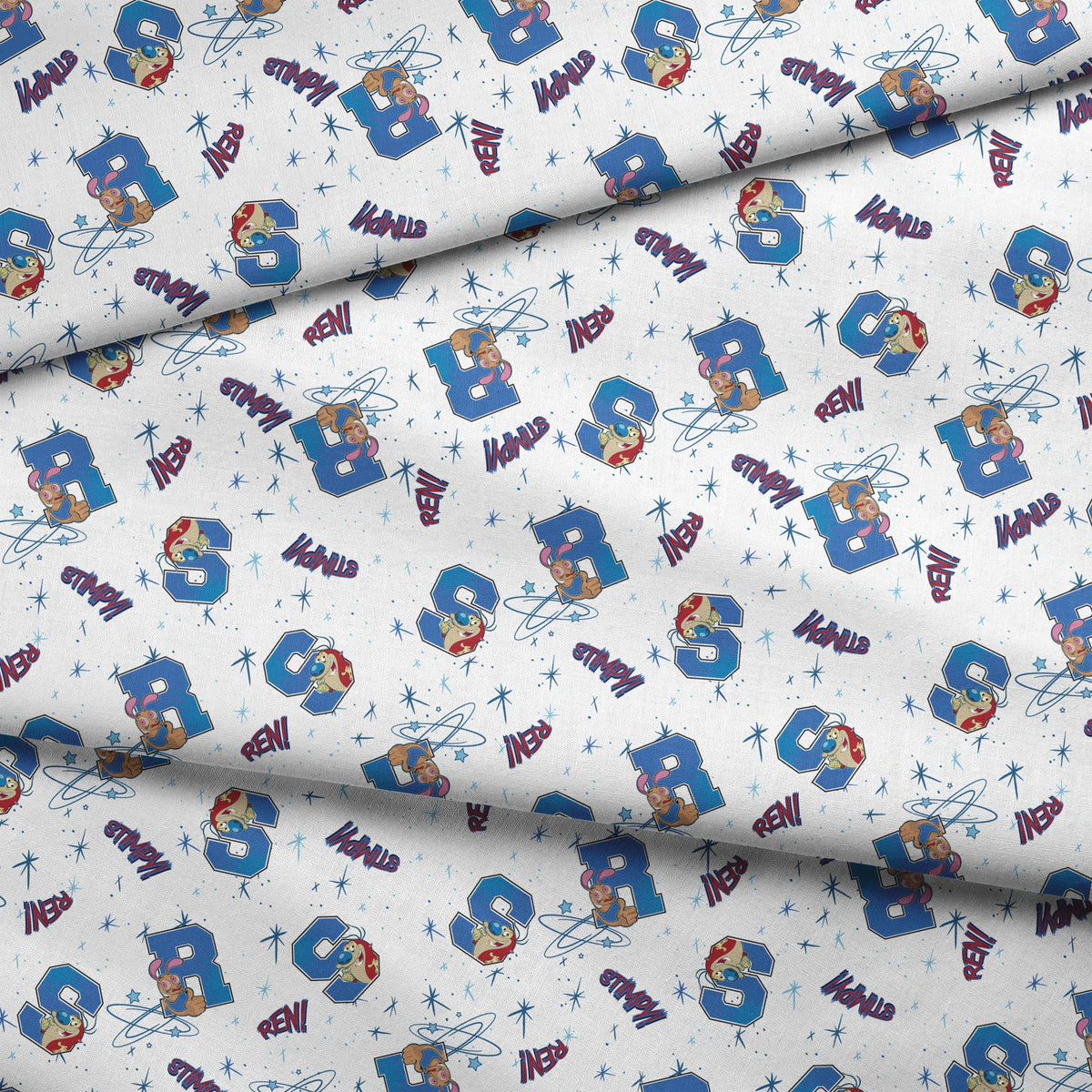 Ren & Stimpy Varsity Letters on White Fabric