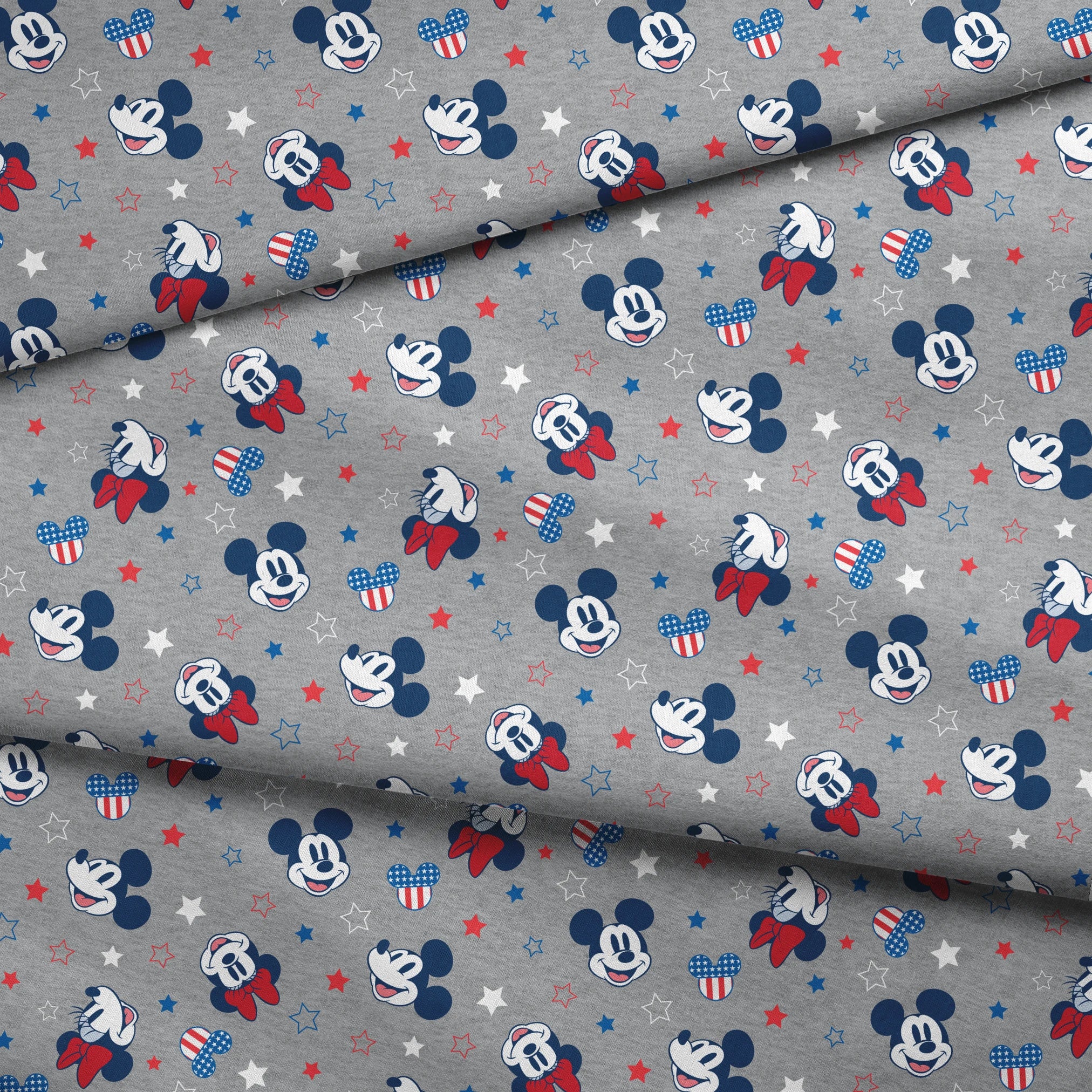 Disney Mickey and Minnie Patriotic Stars on Gray Fabric