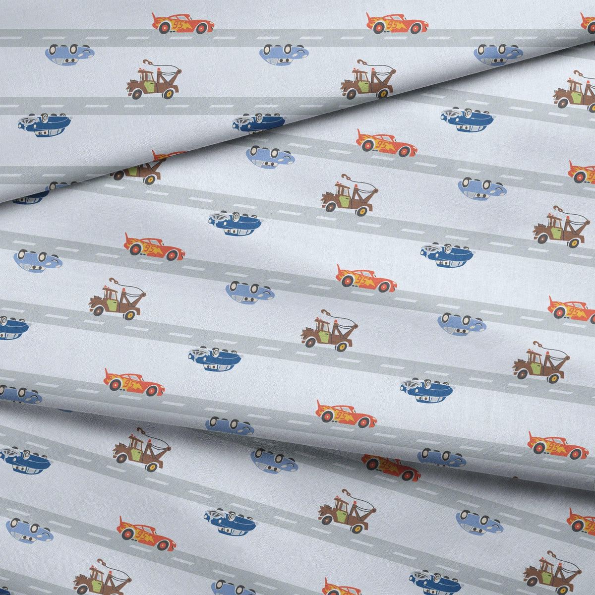 Disney and Pixar Cars Lightning McQueen & Friends Race on Blue Fabric