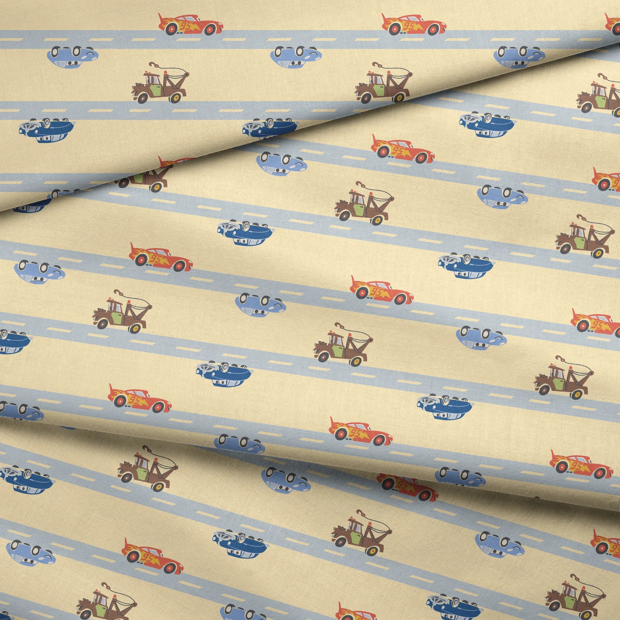 Disney and Pixar Cars Lightning McQueen & Friends Race on Yellow Fabric