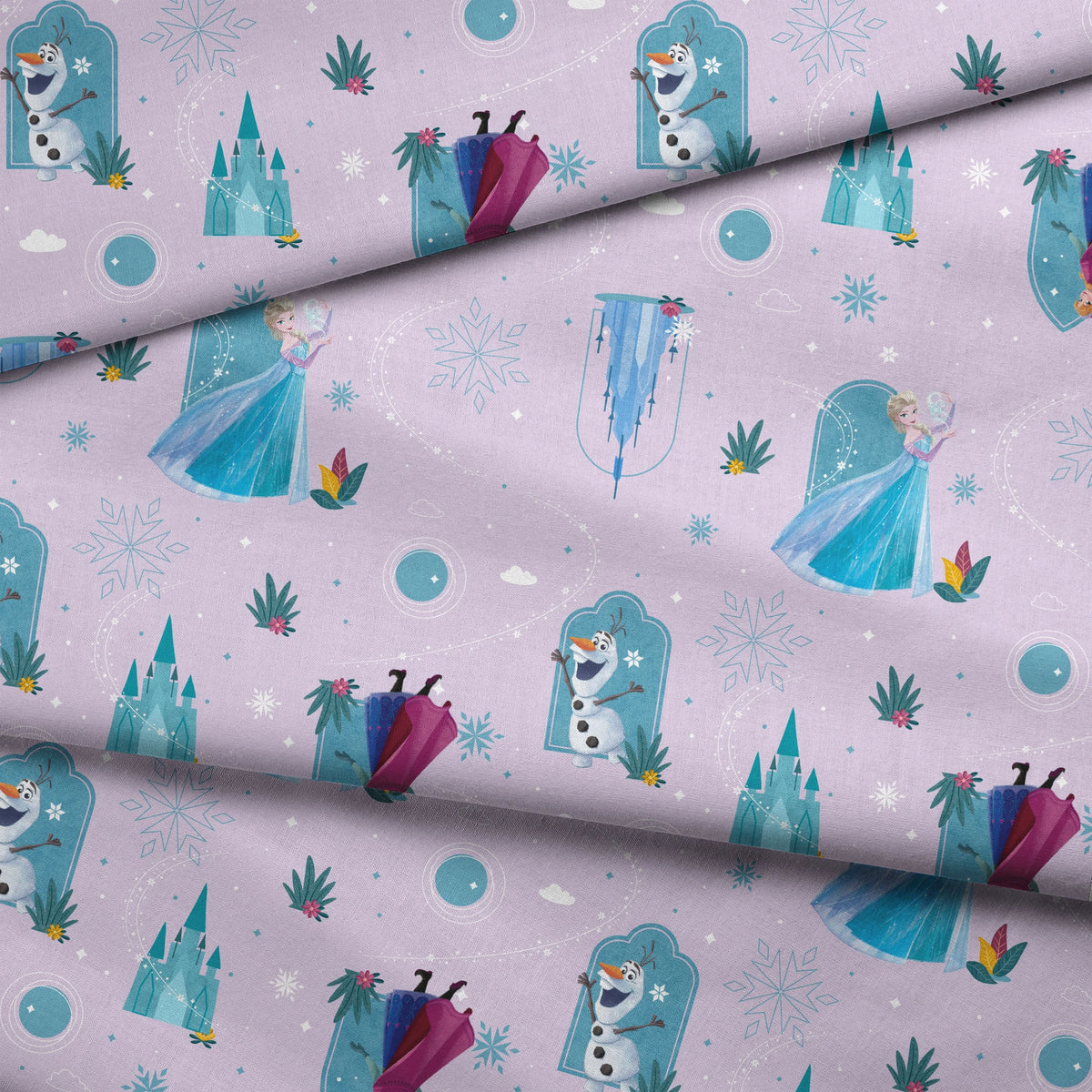 Disney Frozen Falling Snow on Lavender Fabric