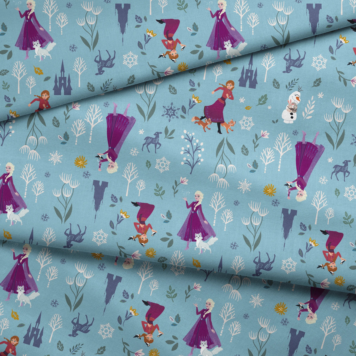 Disney Frozen Winter Adventure on Blue Fabric