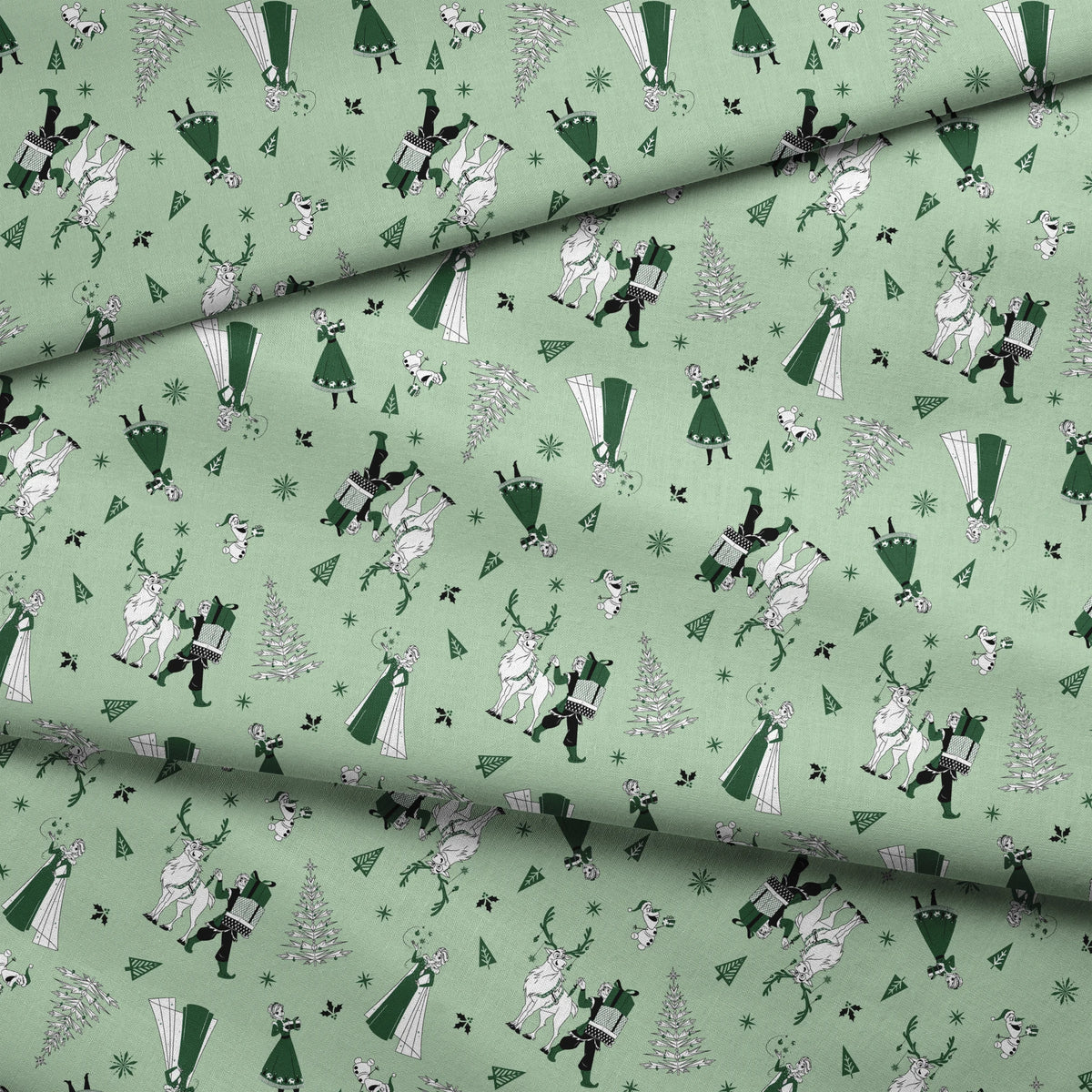 Disney Frozen Holiday Friends on Green Fabric