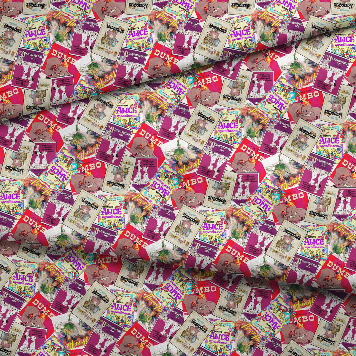 Disney Classics Pink Poster Collage Fabric