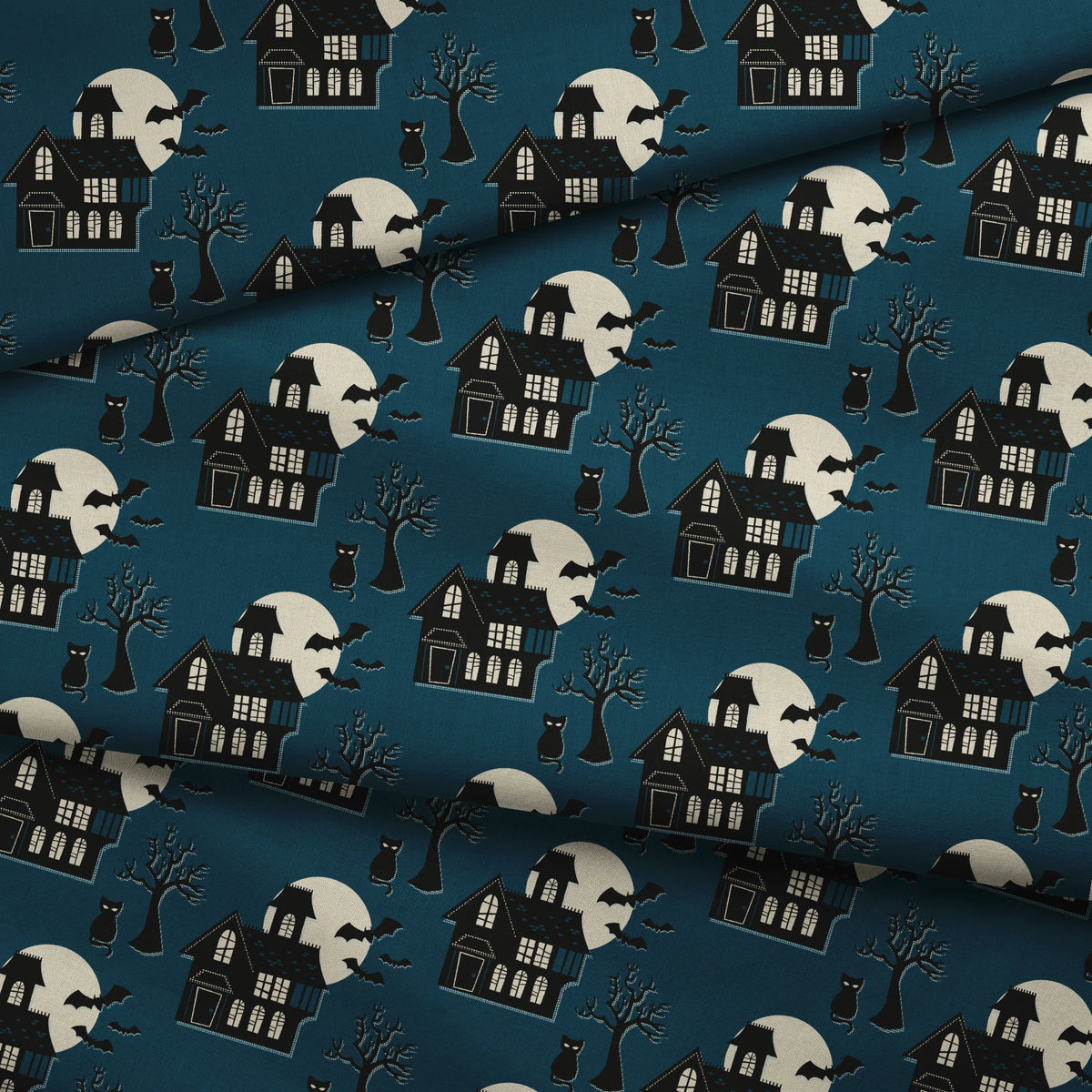 Haunted House on Haunted Night Fabric