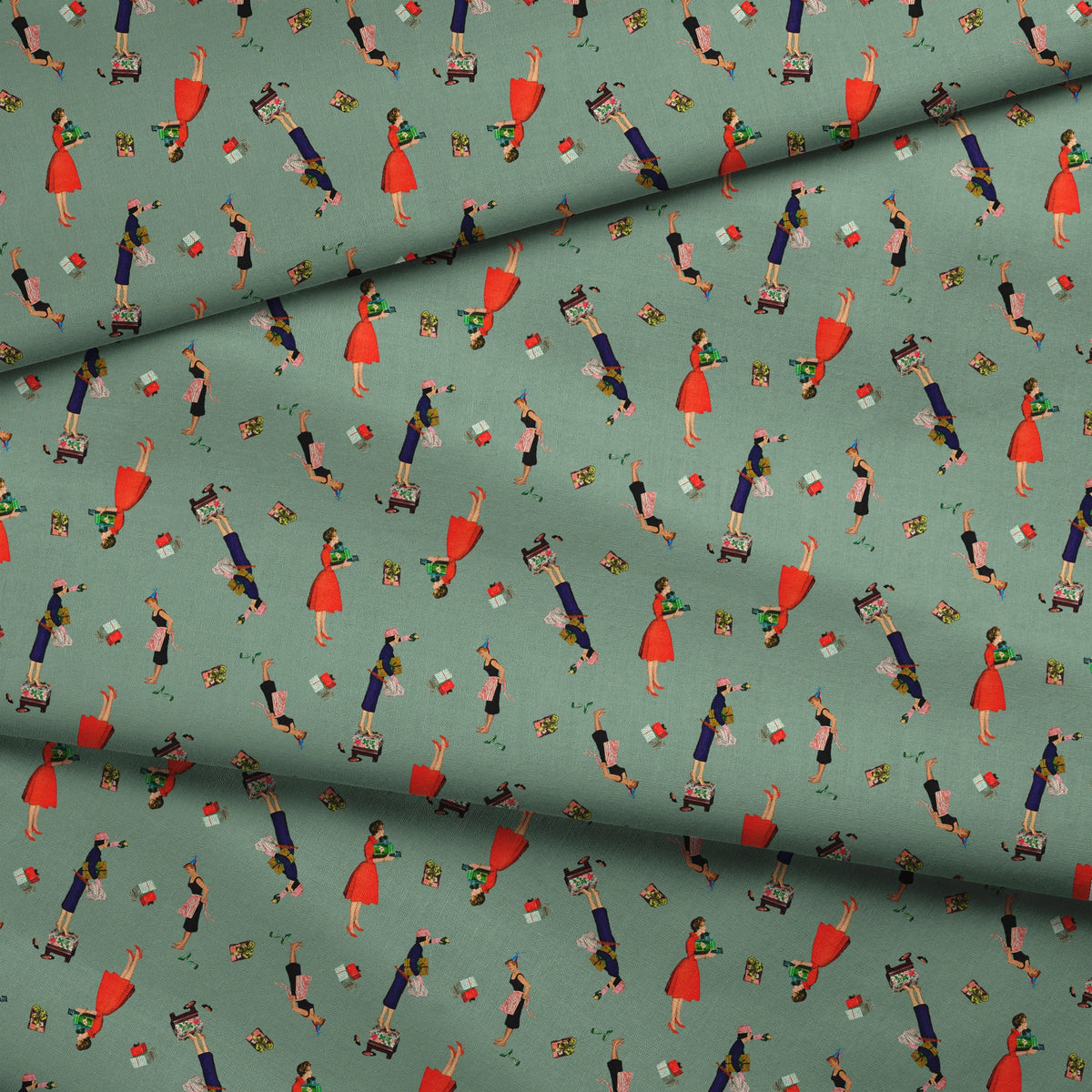 Saturday Evening Post Holiday Preparations on Green Fabric