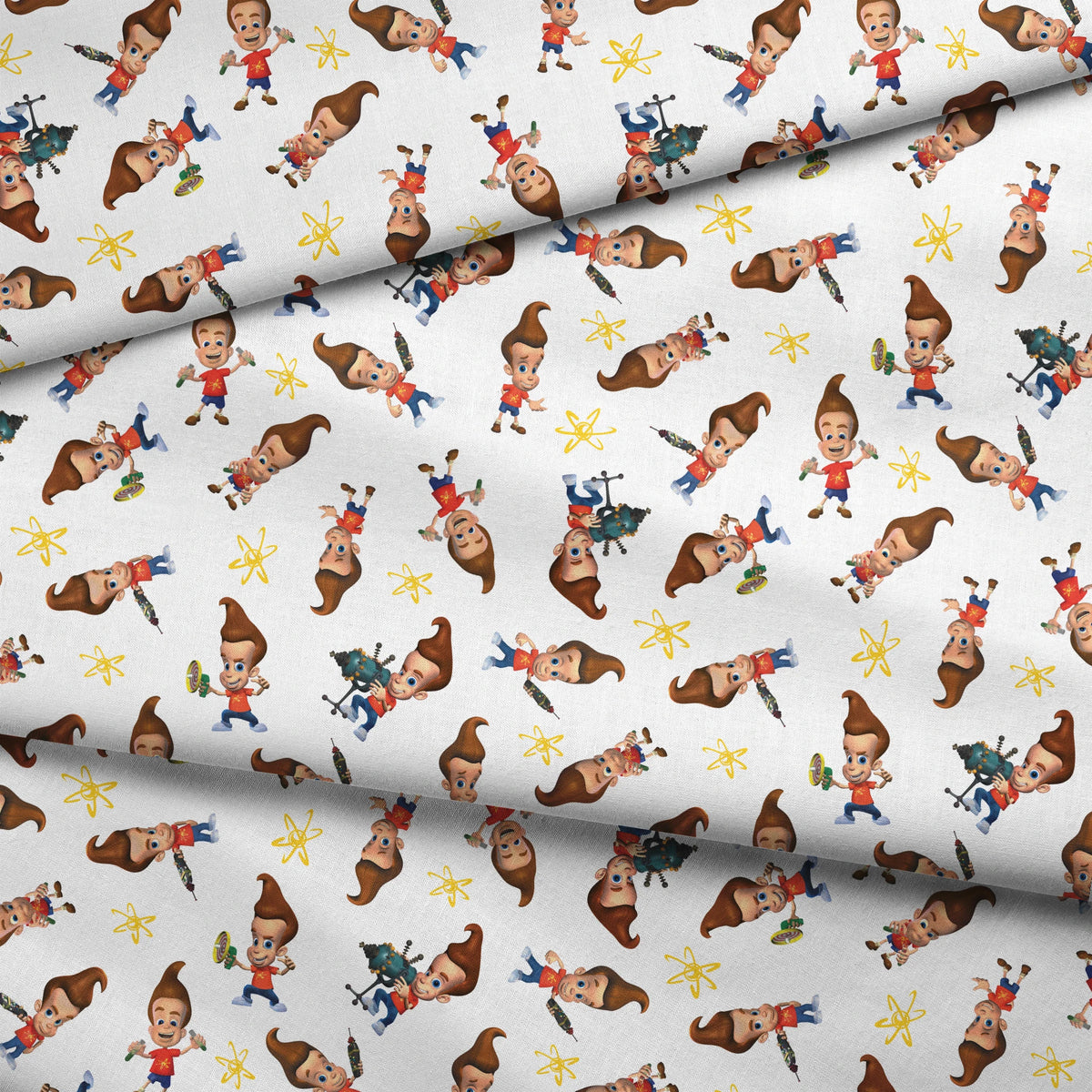 Paramount Jimmy Neutron Getting into Mischief on White Fabric