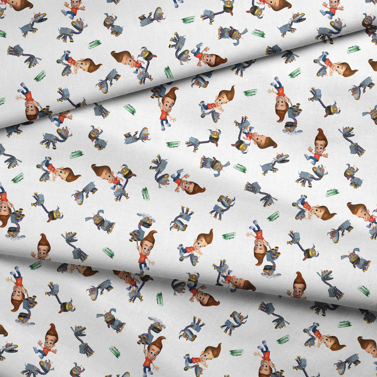 Paramount Jimmy Neutron Best Buds on White Fabric