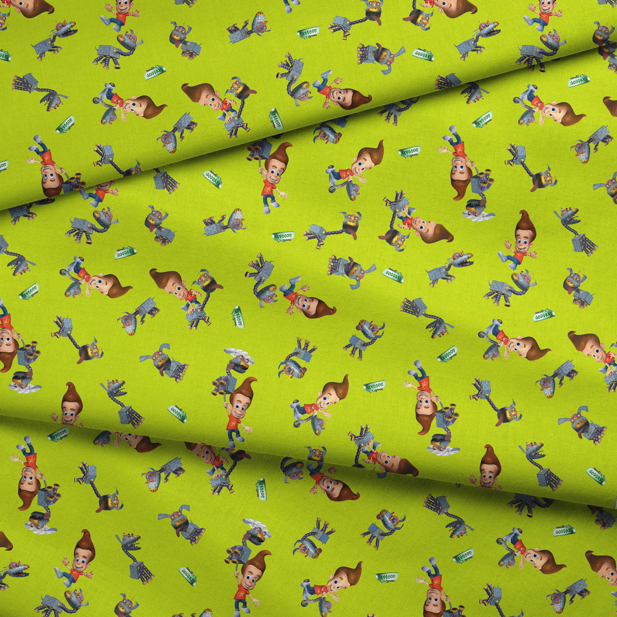 Paramount Jimmy Neutron Best Buds on Green Fabric