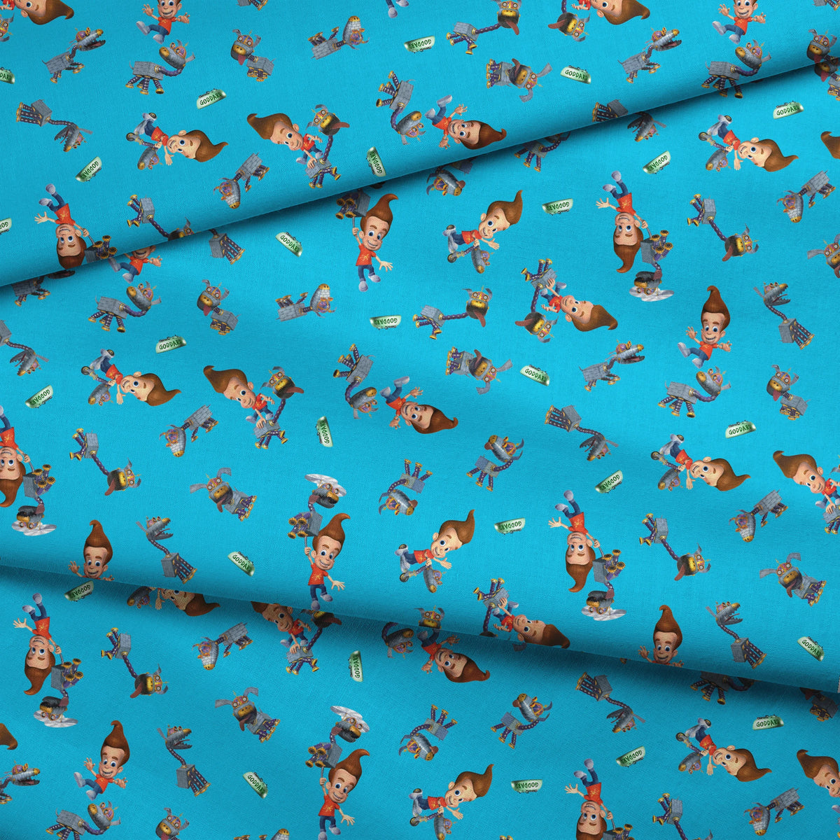 Paramount Jimmy Neutron Best Buds on Blue Fabric