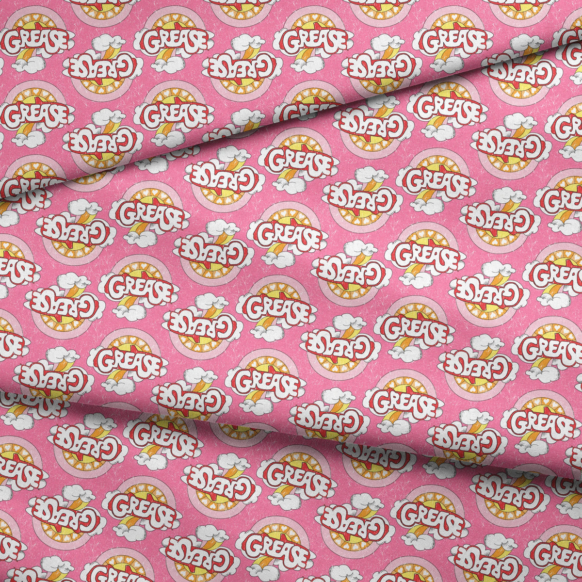 Paramount Grease Retro Rainbow on Pink Fabric