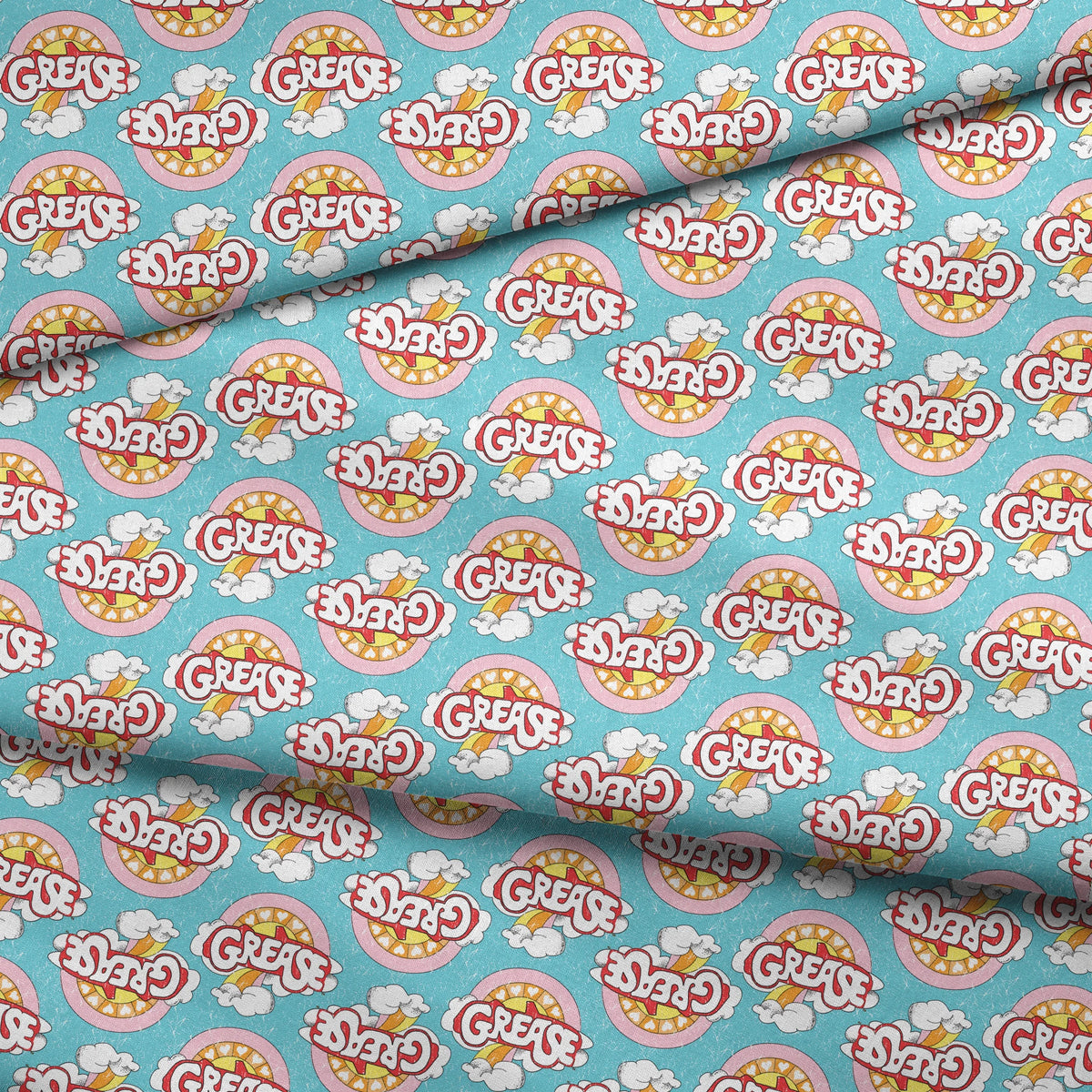 Paramount Grease Retro Rainbow on Blue Fabric