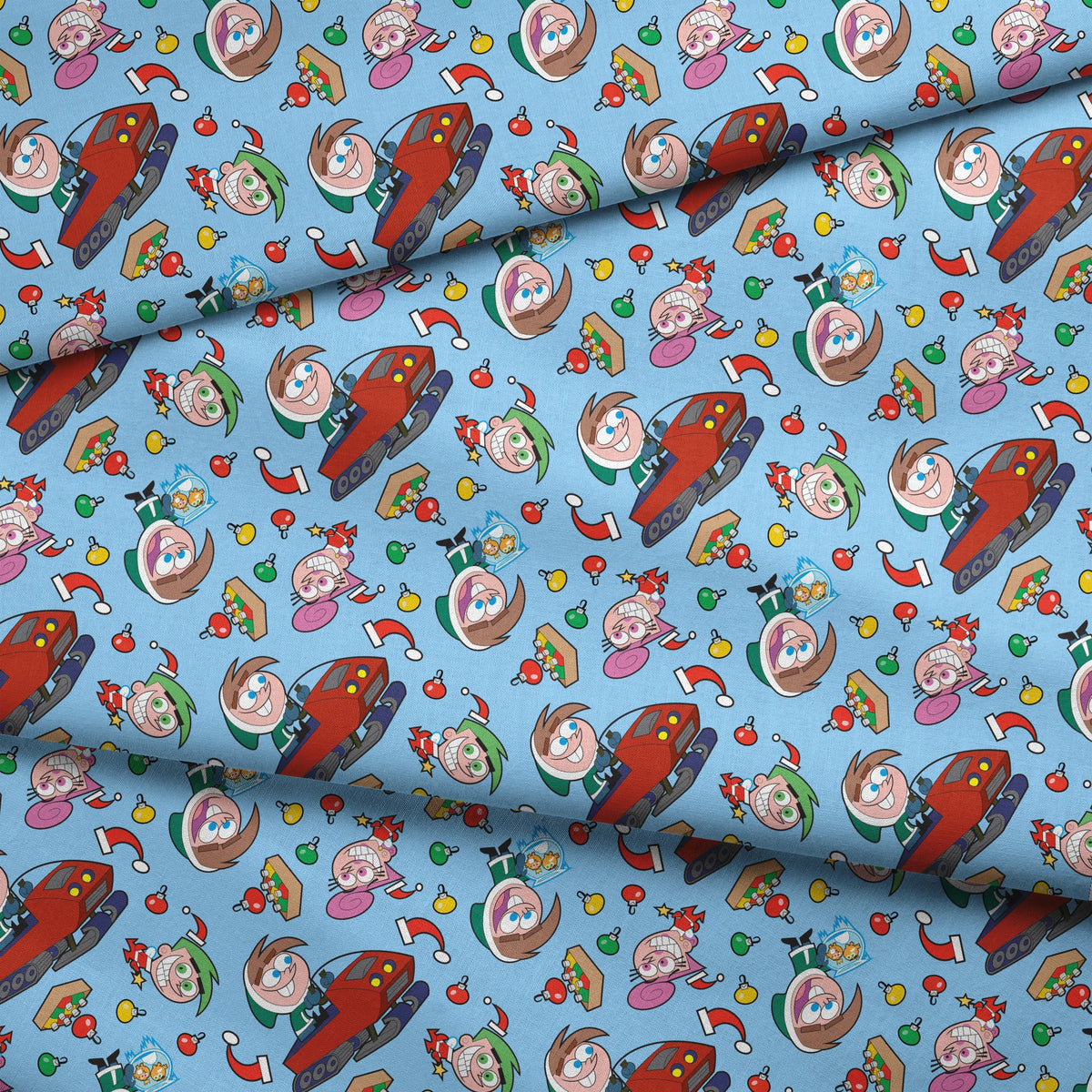 Paramount Fairly OddParents Christmas Prep on Blue Fabric