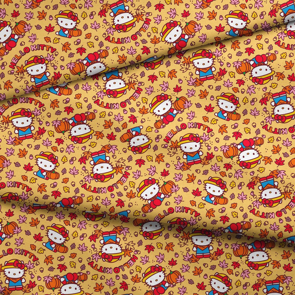 Hello Kitty® Autumn Leaves on Yellow Fabric