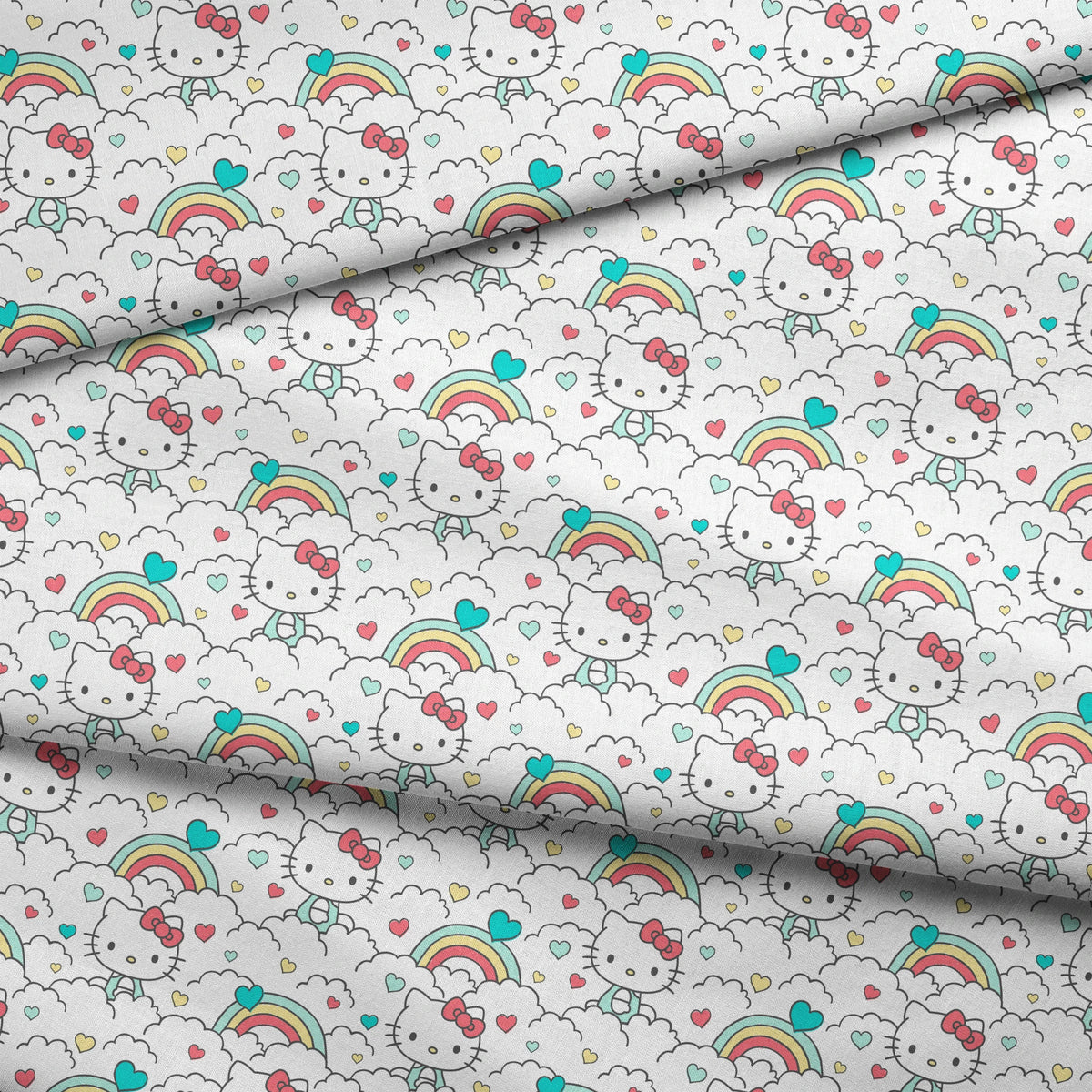 Hello Kitty® Clouds with Rainbows Hearts Fabric