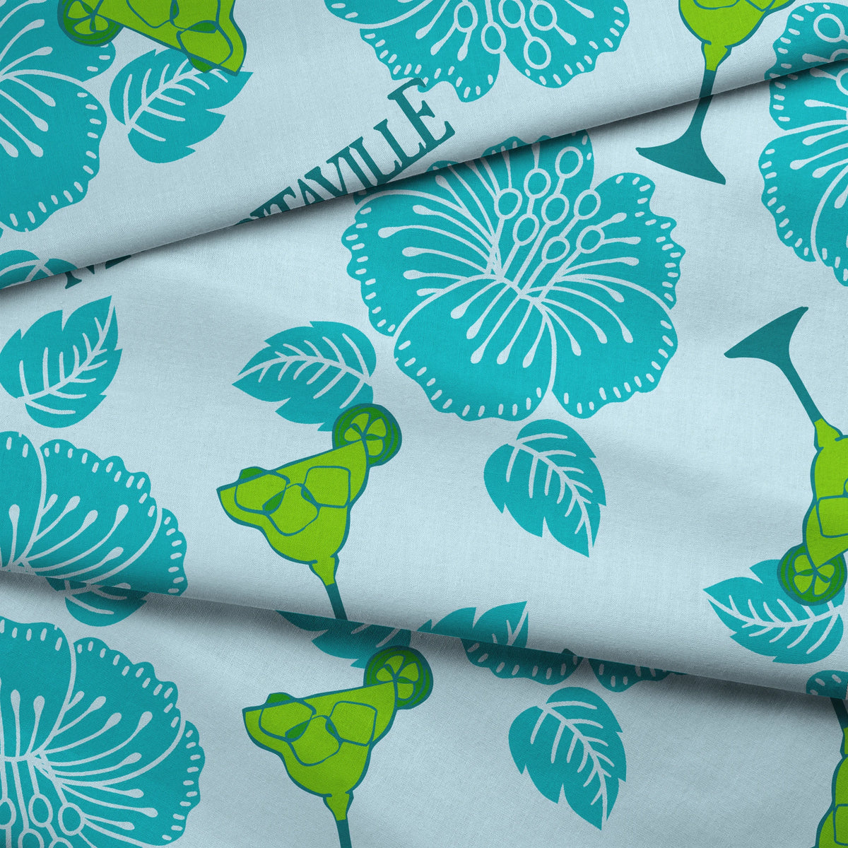 Margaritaville Tropical Floral on Blue Fabric